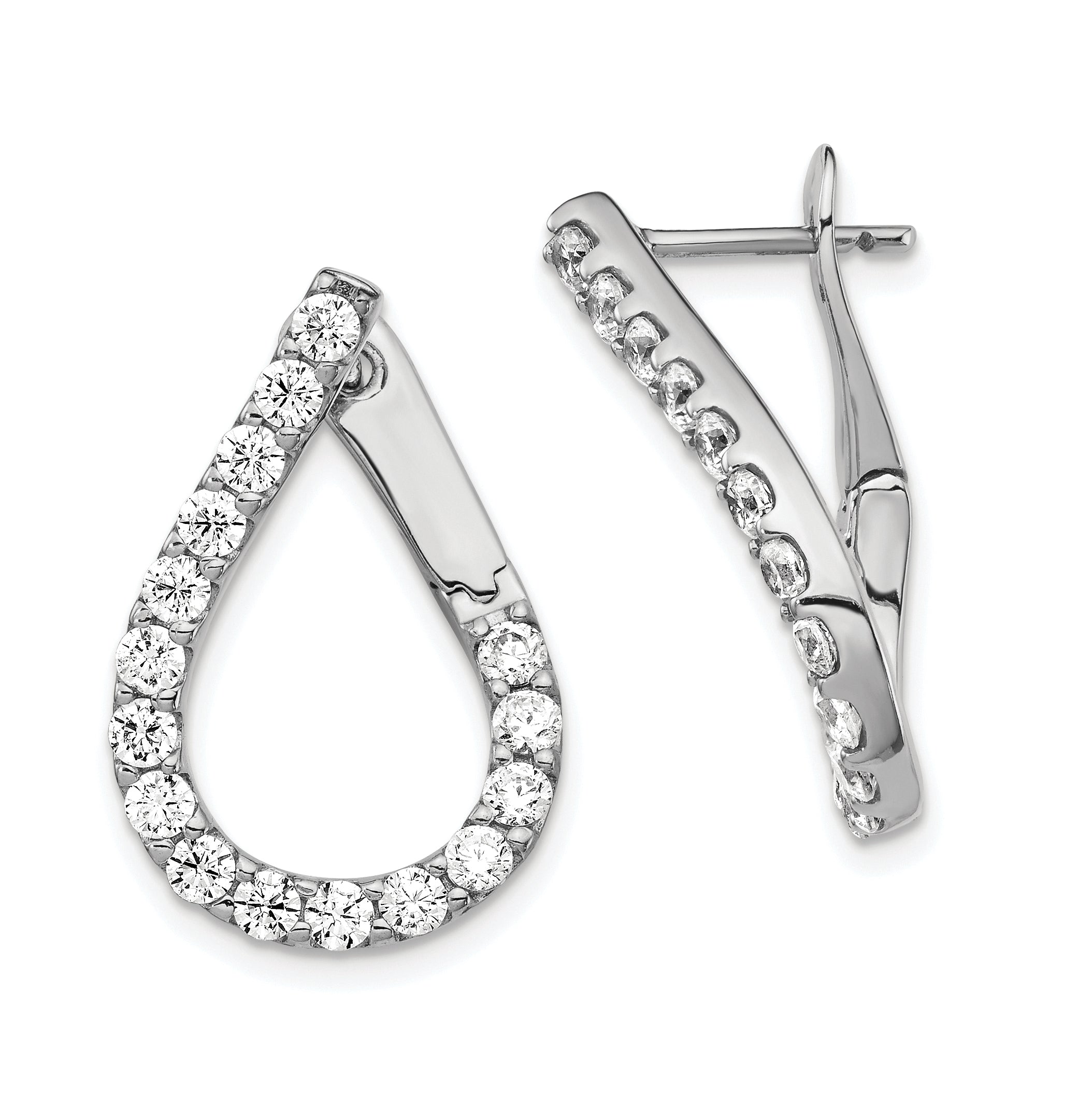 Sterling Shimmer Sterling Silver Rhodium-plated 32 Stone CZ Front and Back Teardrop Hinged Hoop Earrings Main image