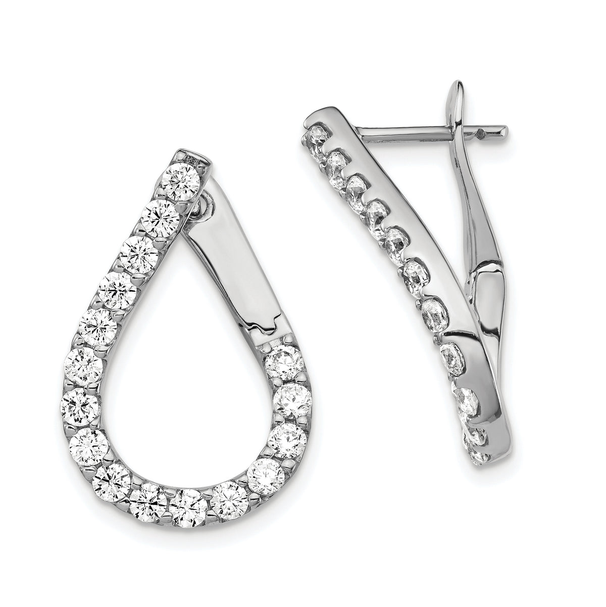 Sterling Shimmer Sterling Silver Rhodium-plated 32 Stone CZ Front and Back Teardrop Hinged Hoop Earrings
