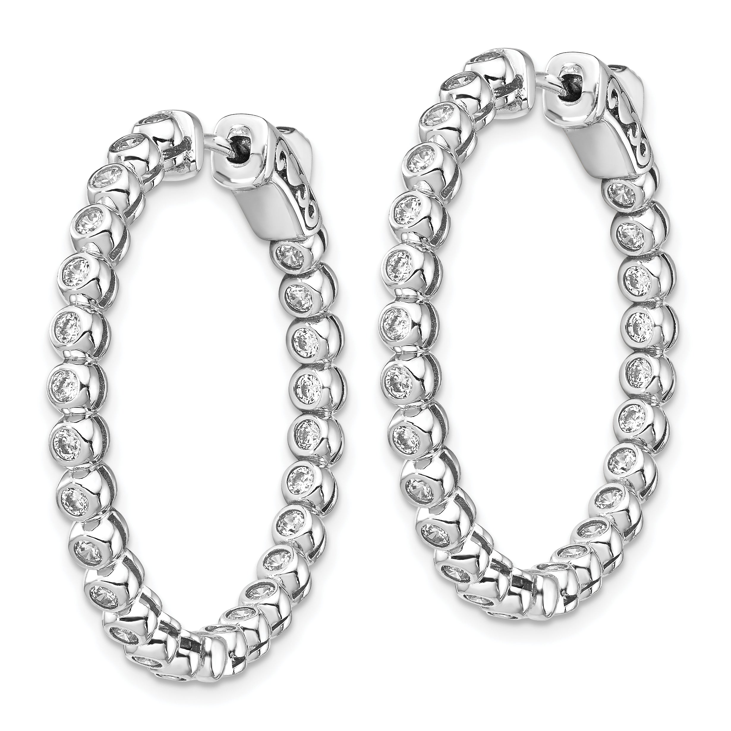 Sterling Shimmer Sterling Silver Rhodium-plated 50 Stone 1.7mm CZ In and Out Round Hinged Hoop Earrings Secondary image