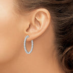 50-Stone Round Cubic Zirconia Out Hoop Earrings in Sterling Silver, 31mm Hinged - Sophia Jewelers