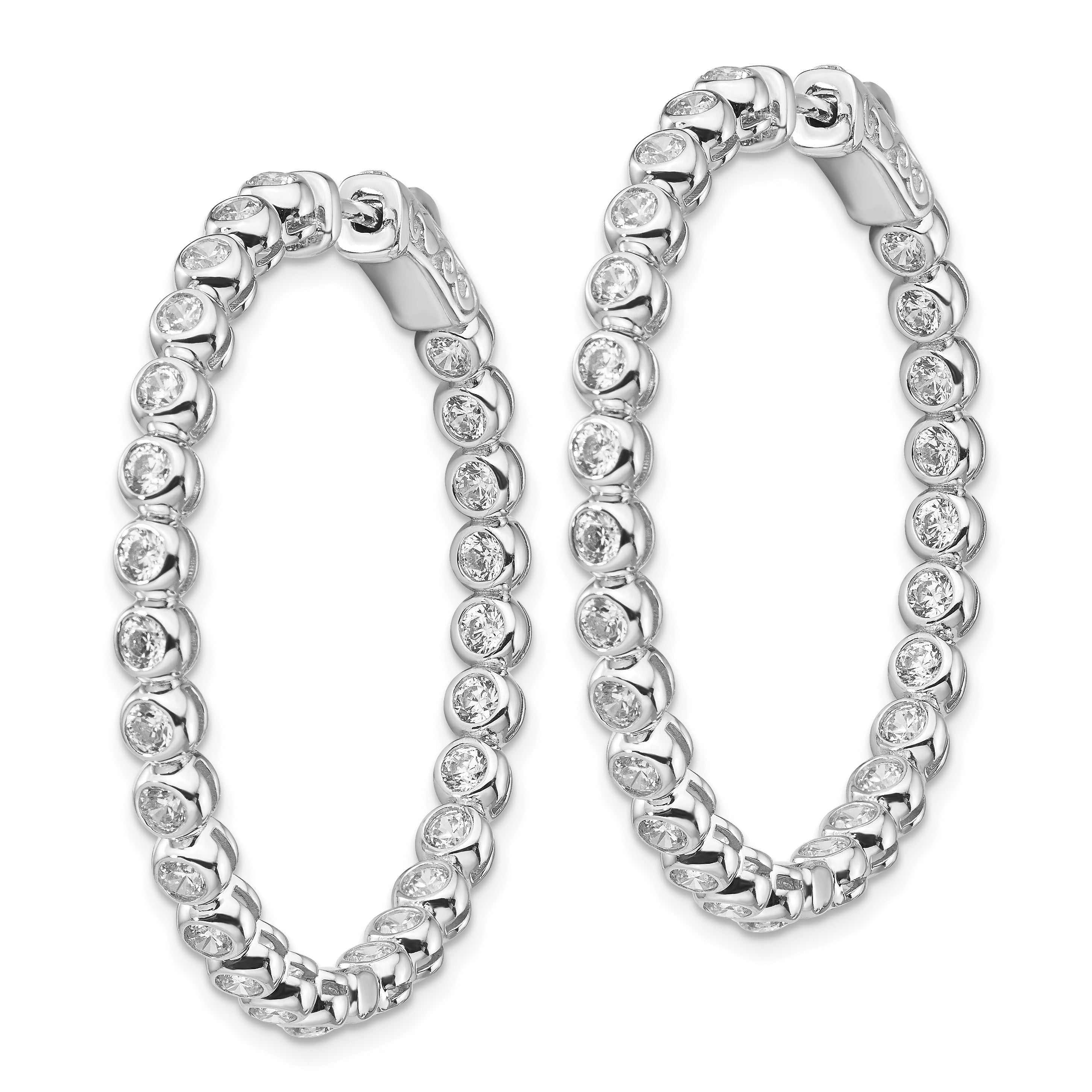Sterling Shimmer Sterling Silver Rhodium-plated 52 Stone 2.3mm CZ In and Out Round Hinged Hoop Earrings