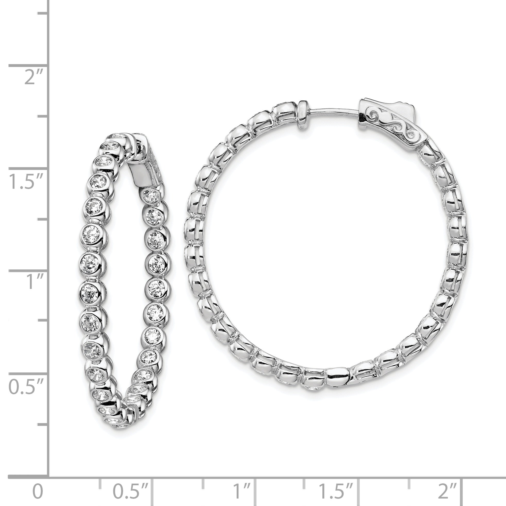 Sterling Shimmer Sterling Silver Rhodium-plated 52 Stone 2.3mm CZ In and Out Round Hinged Hoop Earrings