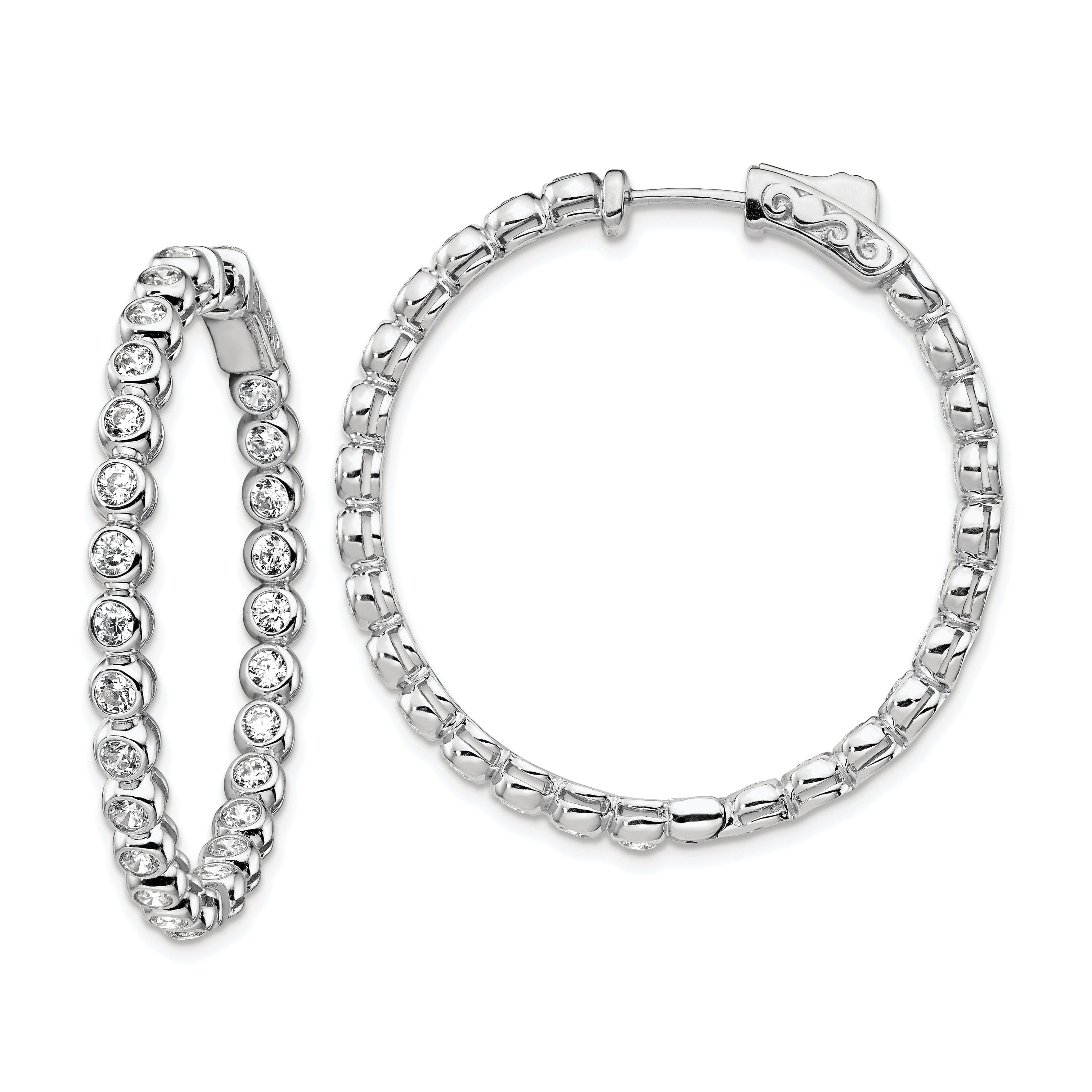 Sterling Shimmer Sterling Silver Rhodium-plated 52 Stone 2.3mm CZ In and Out Round Hinged Hoop Earrings