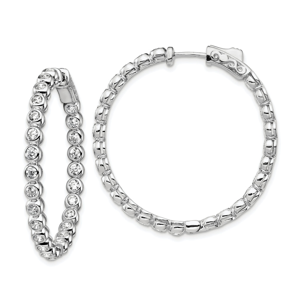 Sterling Shimmer Sterling Silver Rhodium-plated 52 Stone 2.3mm CZ In and Out Round Hinged Hoop Earrings