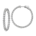 Sterling Shimmer Sterling Silver Rhodium-plated 52 Stone 2.3mm CZ In and Out Round Hinged Hoop Earrings