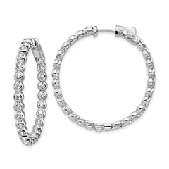 Sterling Shimmer Sterling Silver Rhodium-plated 52 Stone 2.3mm CZ In and Out Round Hinged Hoop Earrings