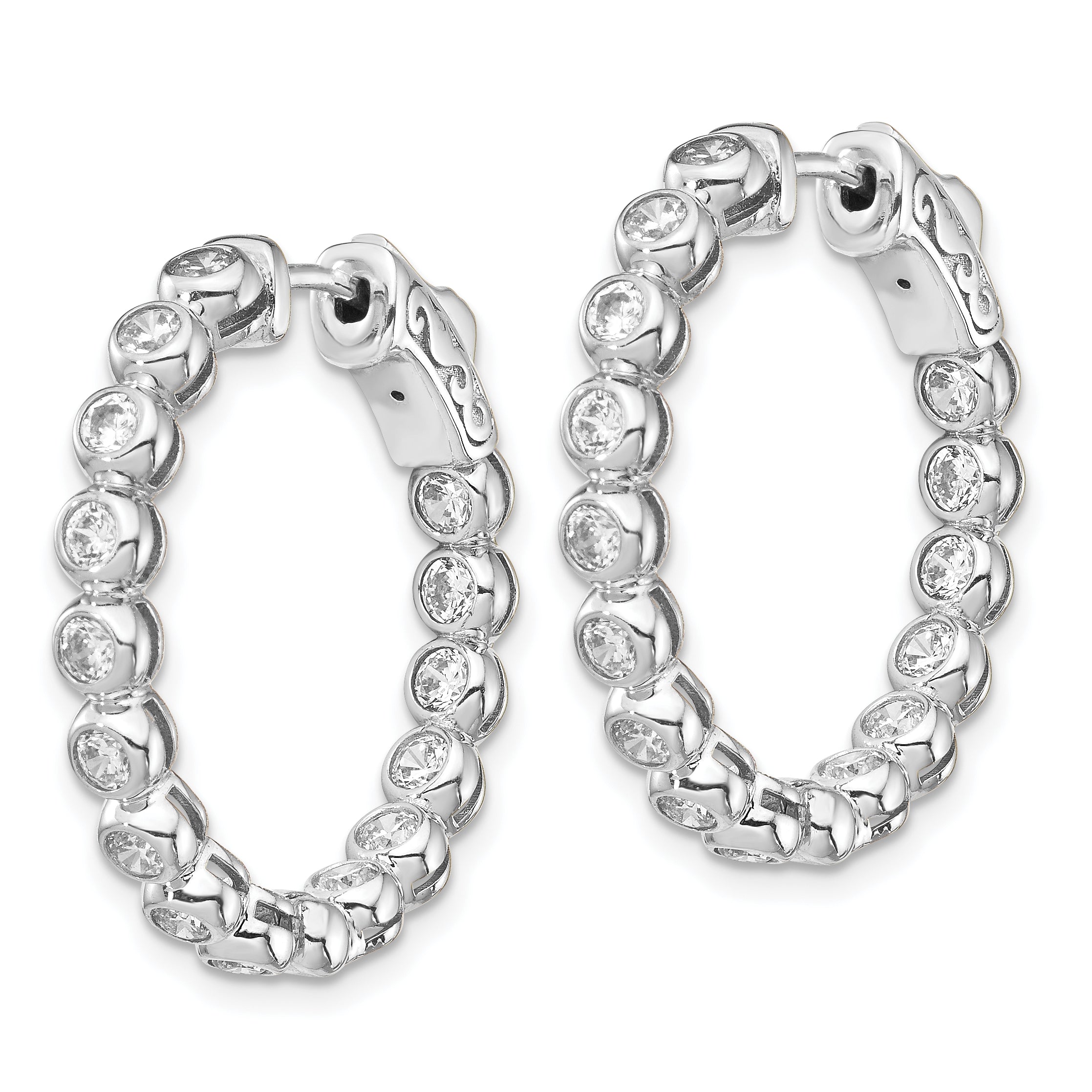 Sterling Shimmer Sterling Silver Rhodium-plated 30 Stone 2.3mm CZ In and Out Round Hinged Hoop Earrings Secondary image