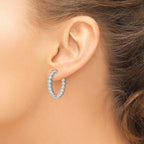 30-Stone Round Cubic Zirconia Out Hoop Earrings in Sterling Silver, 24mm Hinged - Sophia Jewelers