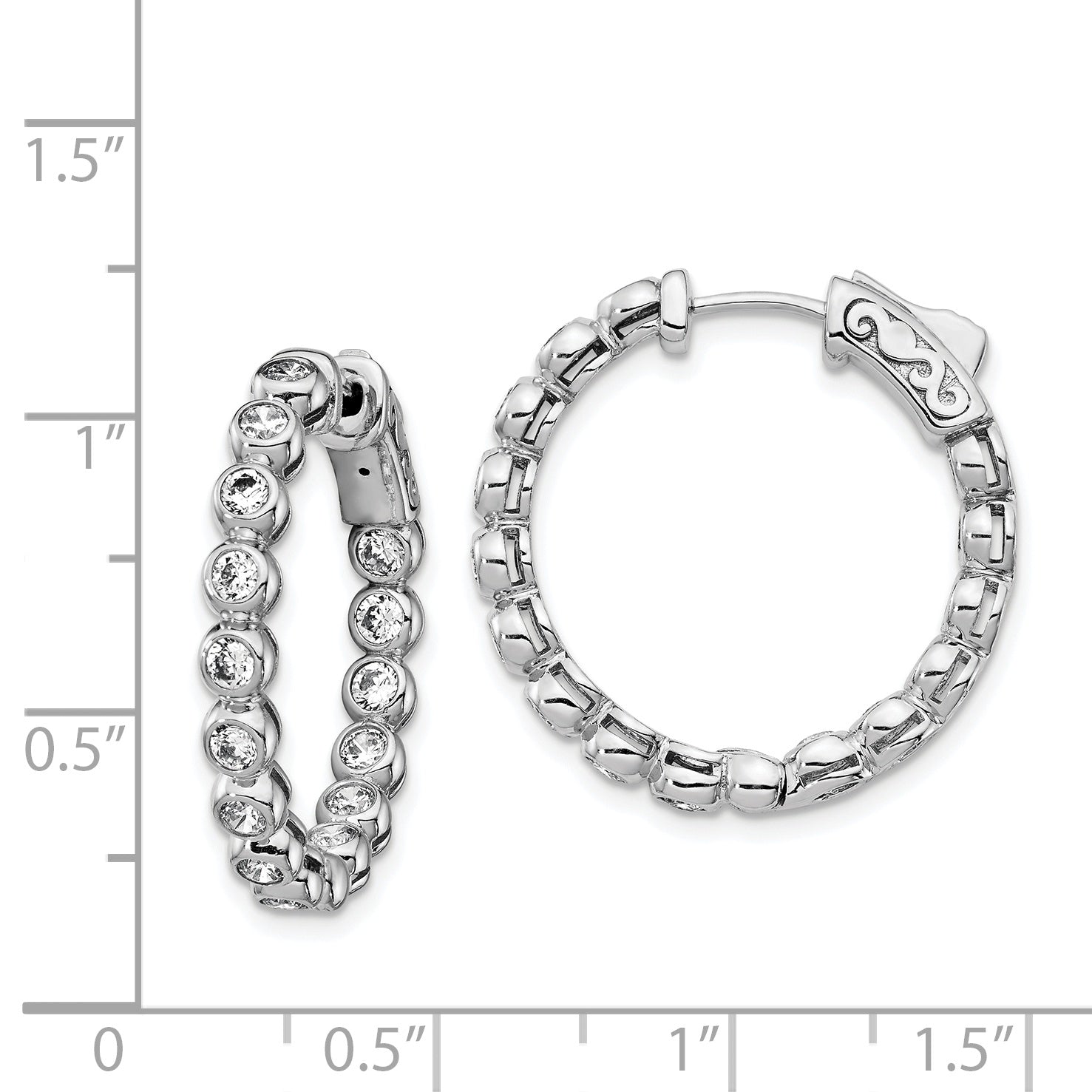 Sterling Shimmer Sterling Silver Rhodium-plated 30 Stone 2.3mm CZ In and Out Round Hinged Hoop Earrings