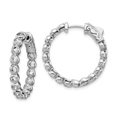 Sterling Shimmer Sterling Silver Rhodium-plated 30 Stone 2.3mm CZ In and Out Round Hinged Hoop Earrings