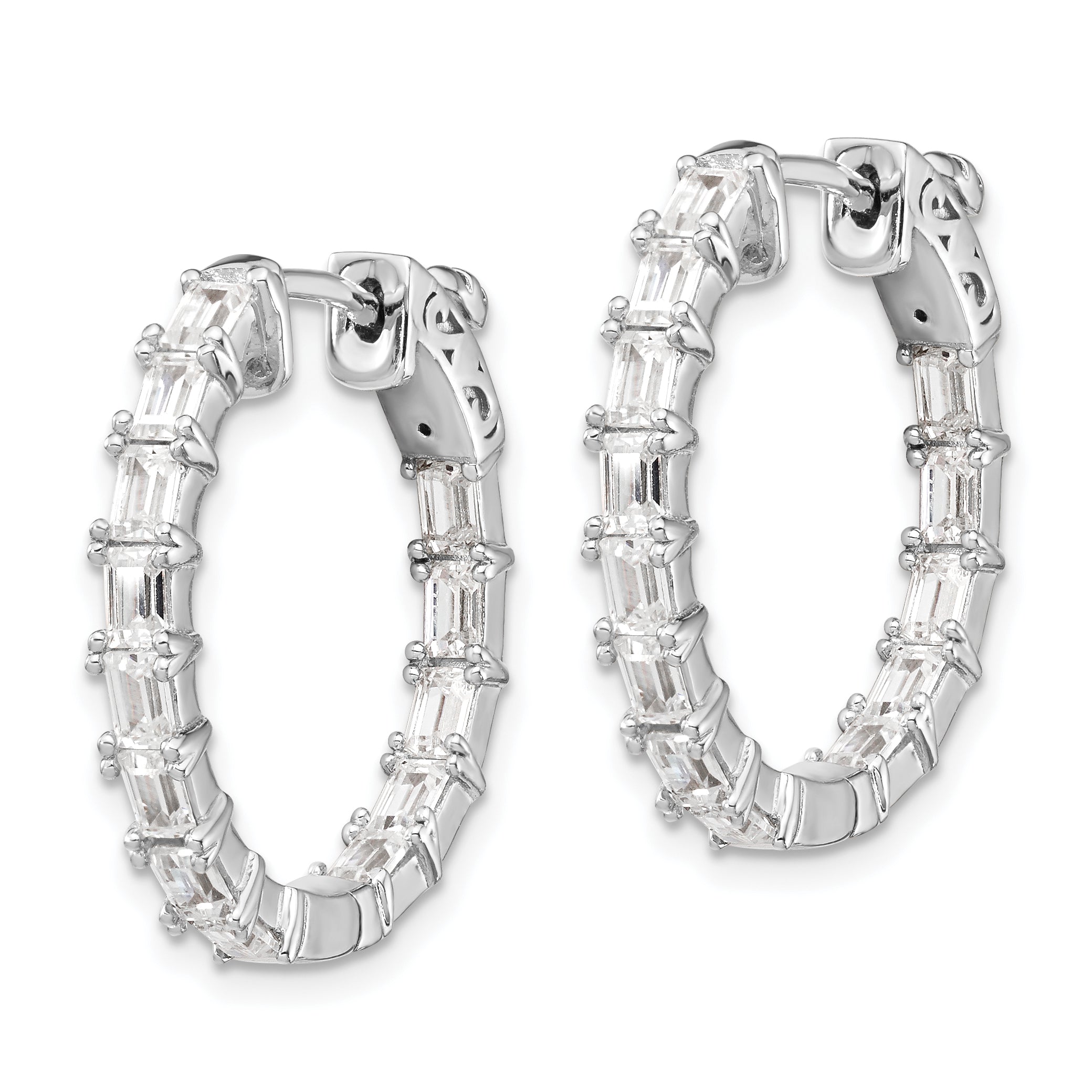 Sterling Shimmer Sterling Silver Rhodium-plated 26 Stone 2x4mm CZ In and Out Round Hinged Hoop Earrings