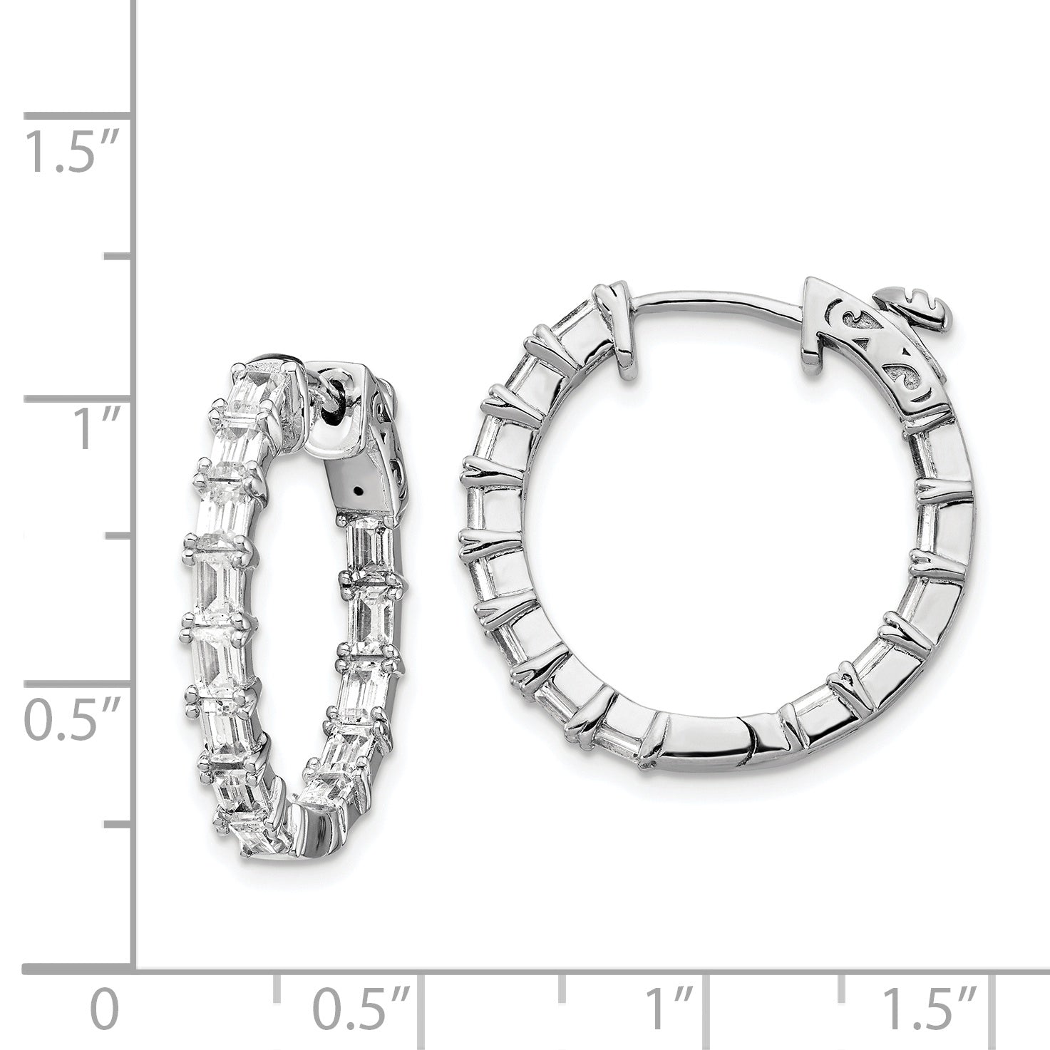Sterling Shimmer Sterling Silver Rhodium-plated 26 Stone 2x4mm CZ In and Out Round Hinged Hoop Earrings