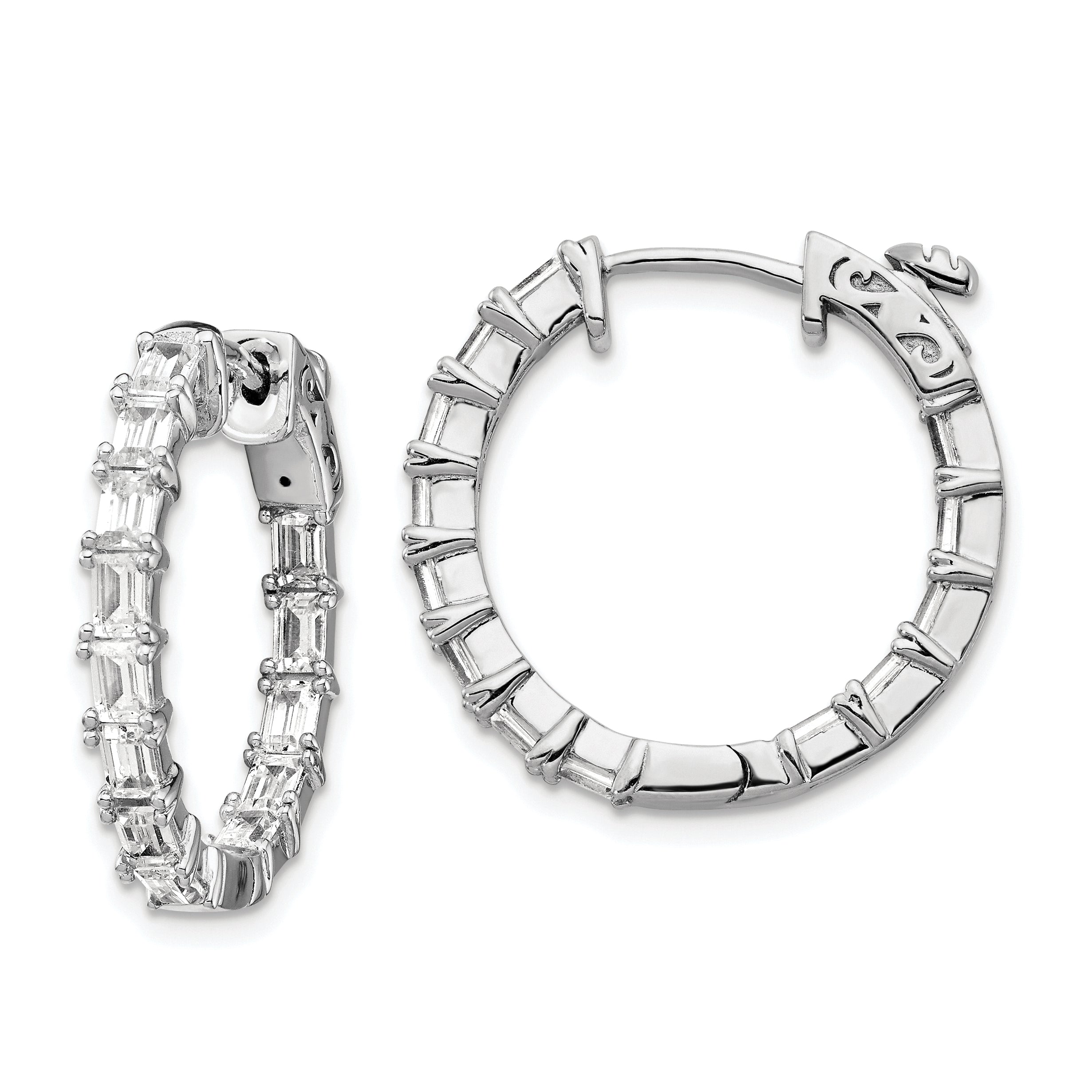 Sterling Shimmer Sterling Silver Rhodium-plated 26 Stone 2x4mm CZ In and Out Round Hinged Hoop Earrings