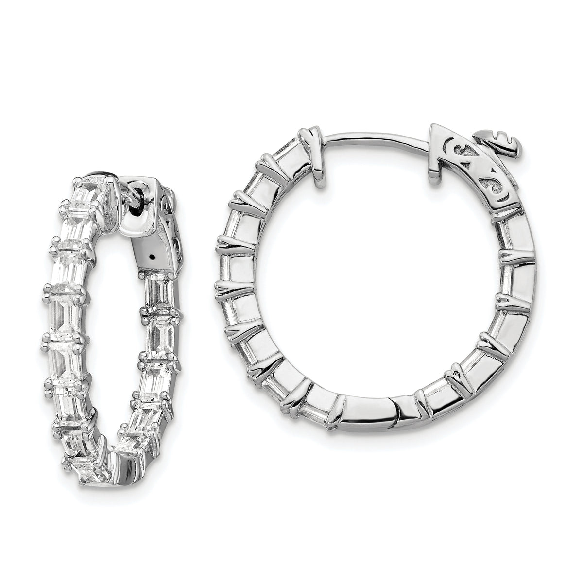Sterling Shimmer Sterling Silver Rhodium-plated 26 Stone 2x4mm CZ In and Out Round Hinged Hoop Earrings