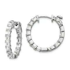 Sterling Shimmer Sterling Silver Rhodium-plated 26 Stone 2x4mm CZ In and Out Round Hinged Hoop Earrings