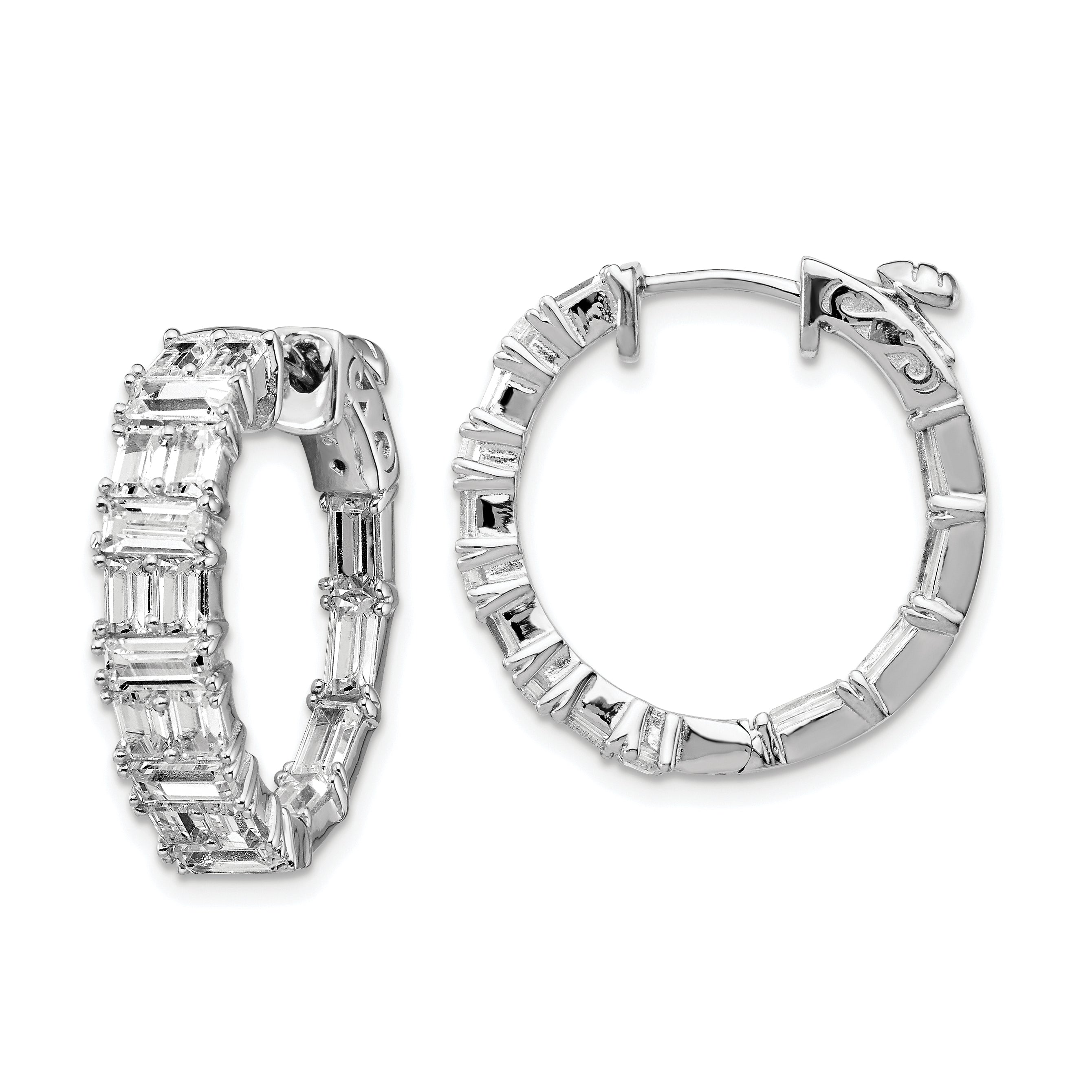 Sterling Shimmer Sterling Silver Rhodium-plated 42 Stone 2x3mm CZ In and Out Round Hinged Hoop Earrings Main image