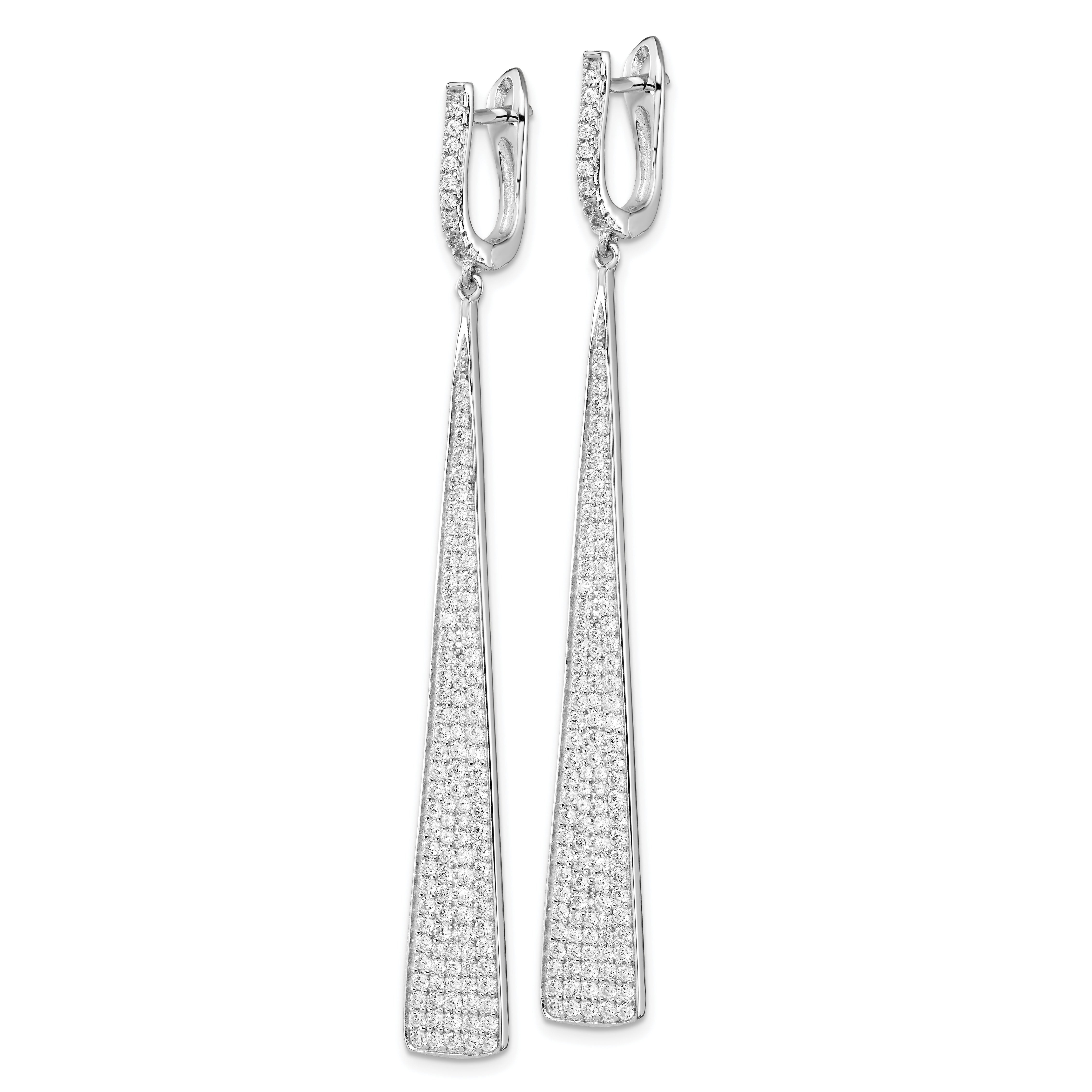 Sterling Shimmer Sterling Silver Rhodium-plated 228 Stone Pav‚ CZ Triangle Dangle Hinged Post Earrings