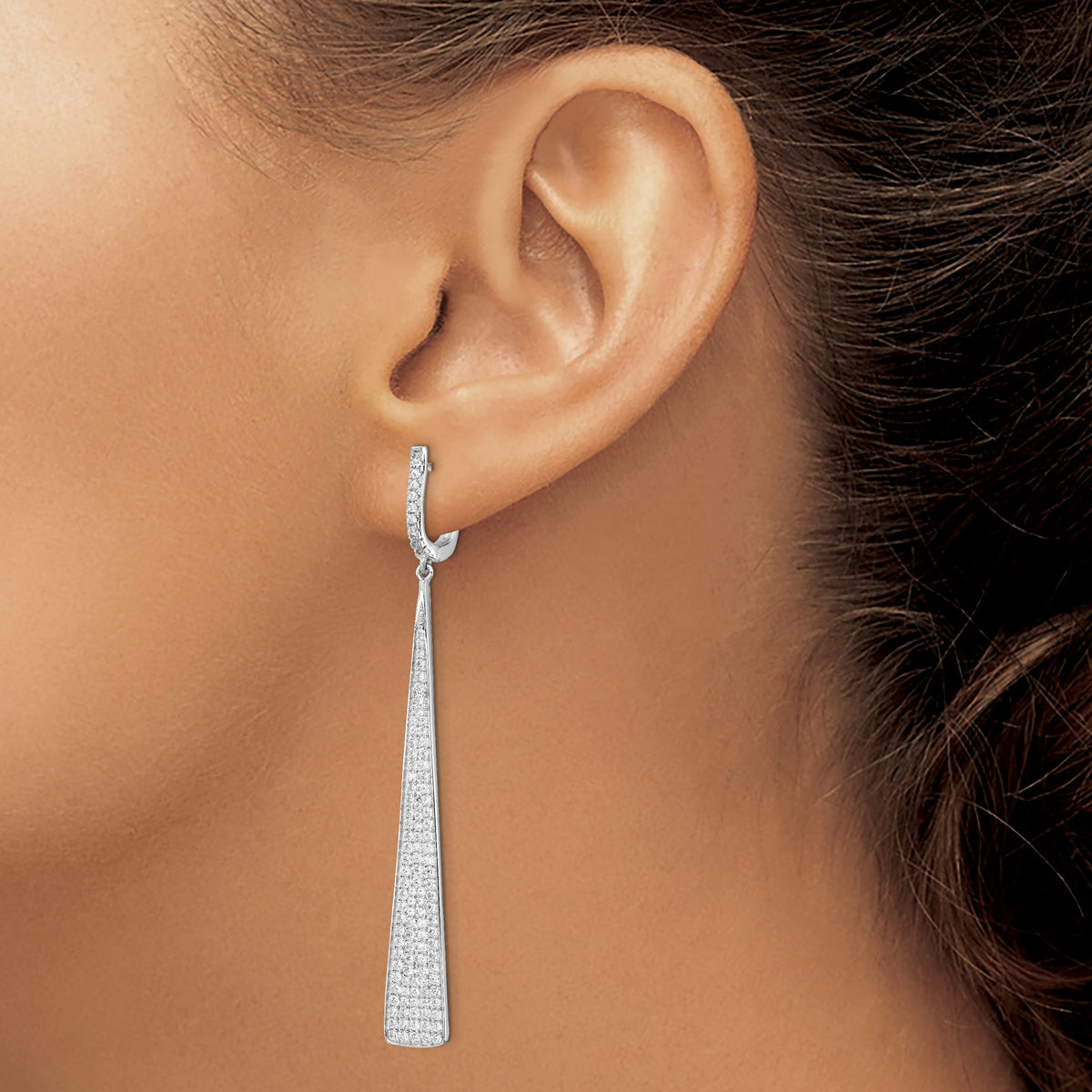 Stone Pavé Cubic Zirconia Triangle Stud Dangle Earrings in Sterling Silver, 7.3mm - Sophia Jewelers