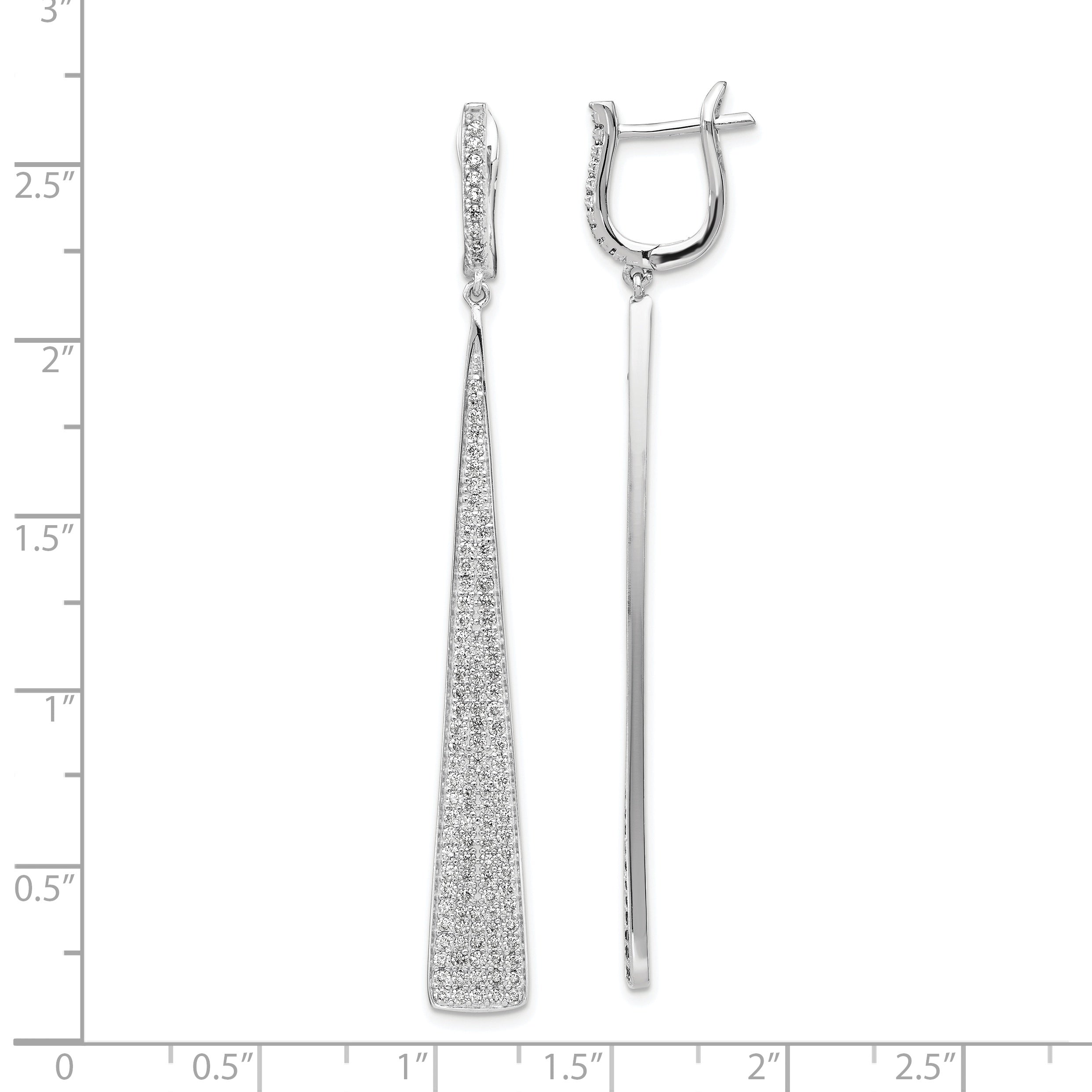 Sterling Shimmer Sterling Silver Rhodium-plated 228 Stone Pav‚ CZ Triangle Dangle Hinged Post Earrings