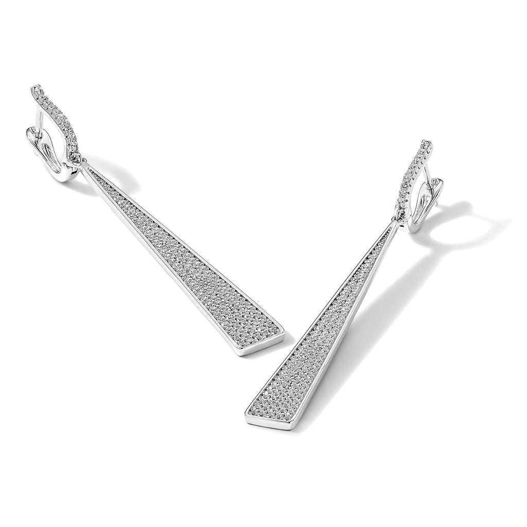 Stone Pavé Cubic Zirconia Triangle Stud Dangle Earrings in Sterling Silver, 7.3mm - Sophia Jewelers