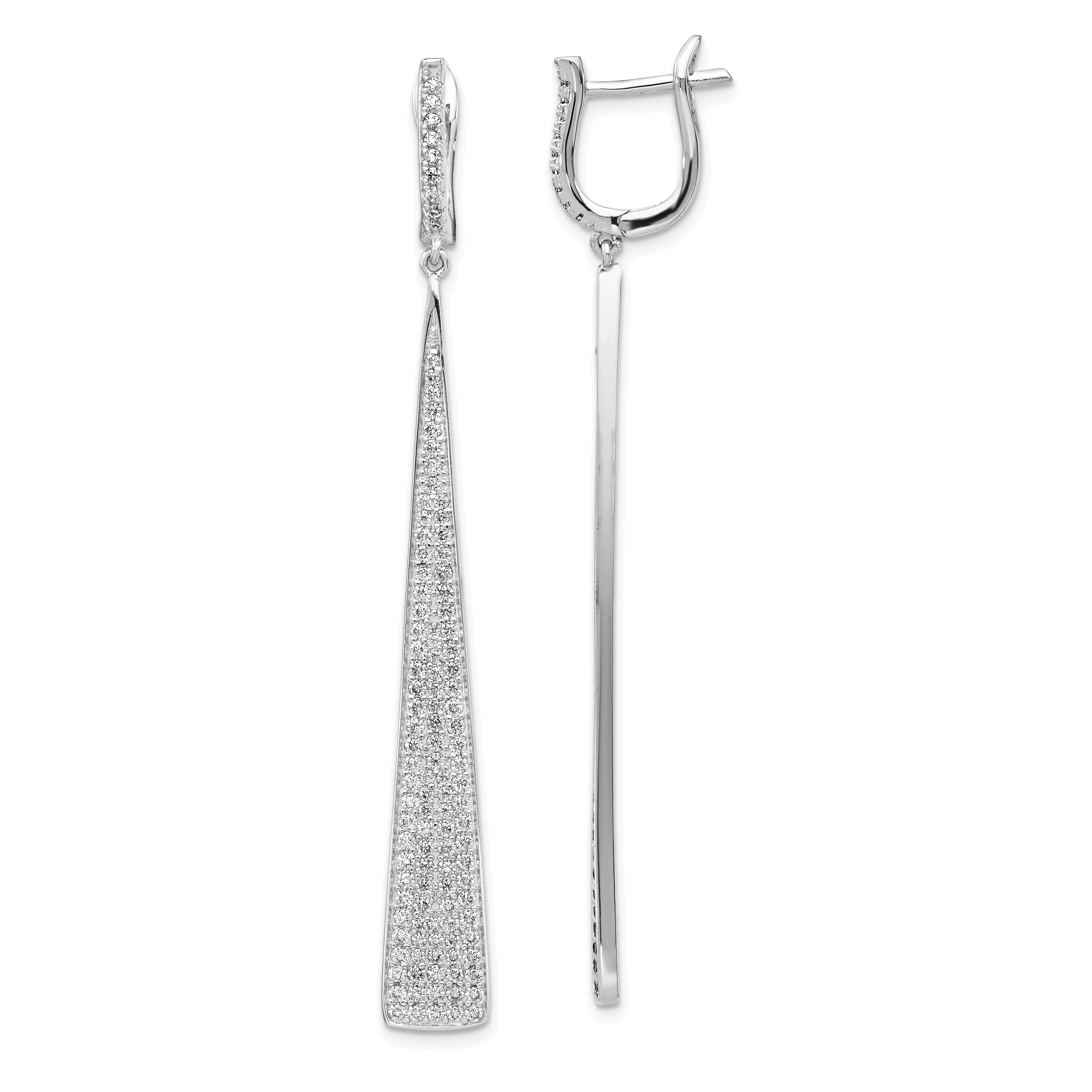 Sterling Shimmer Sterling Silver Rhodium-plated 228 Stone Pav‚ CZ Triangle Dangle Hinged Post Earrings