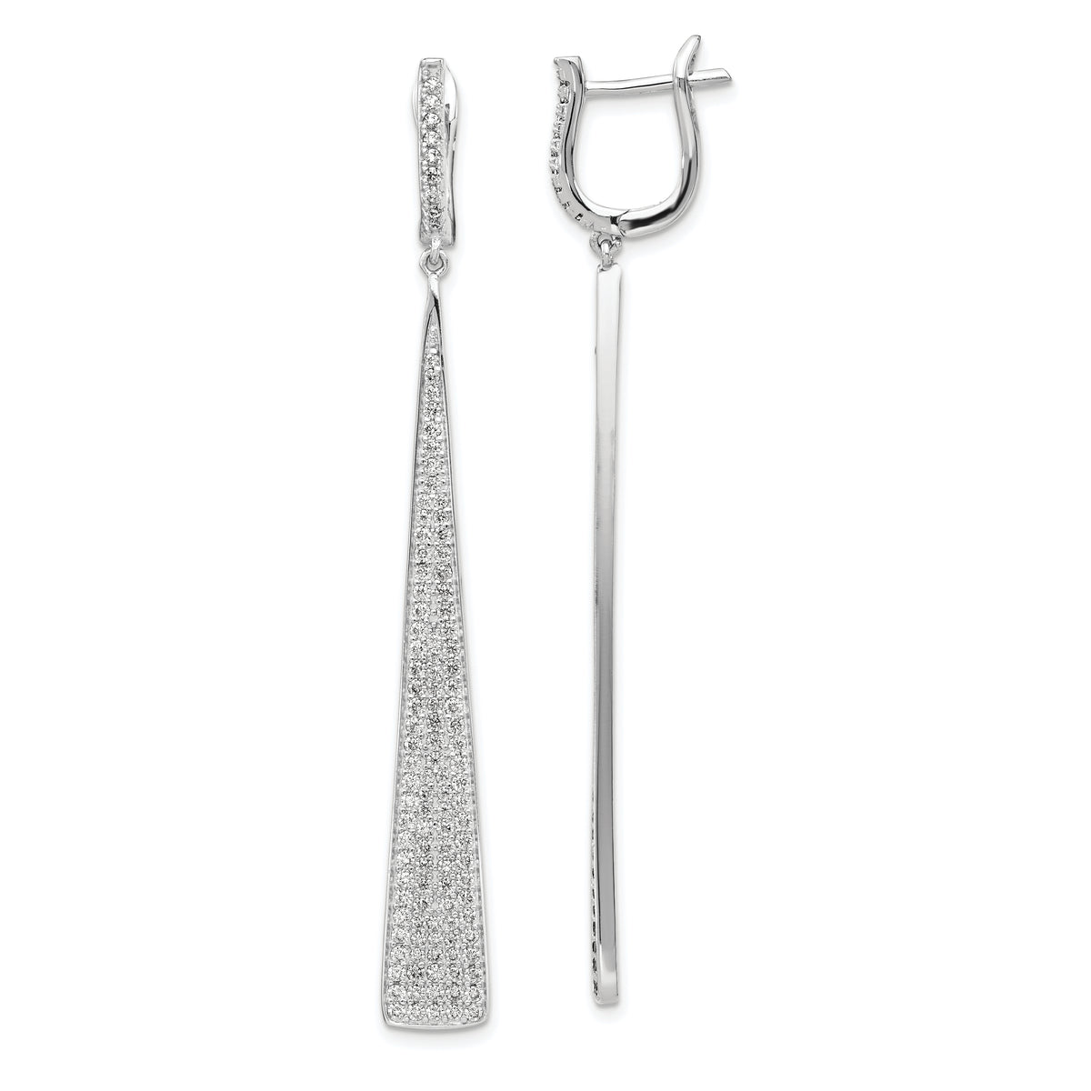 Sterling Shimmer Sterling Silver Rhodium-plated 228 Stone Pav‚ CZ Triangle Dangle Hinged Post Earrings