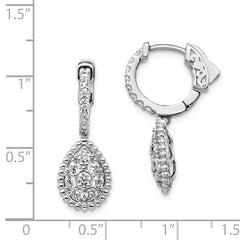 Sterling Shimmer Sterling Silver Rhodium-plated 30 Stone CZ Teardrop Dangle Hinged Hoop Earrings