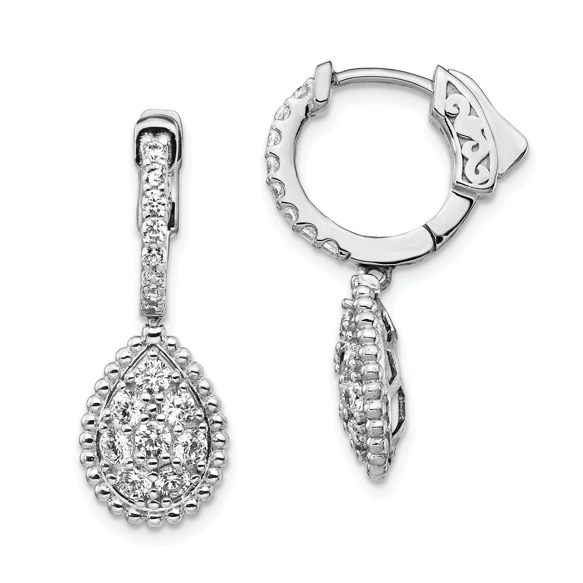 30-Stone Cubic Zirconia Teardrop Hoop Dangle Earrings in Sterling Silver, 26mm - Sophia Jewelers Main image