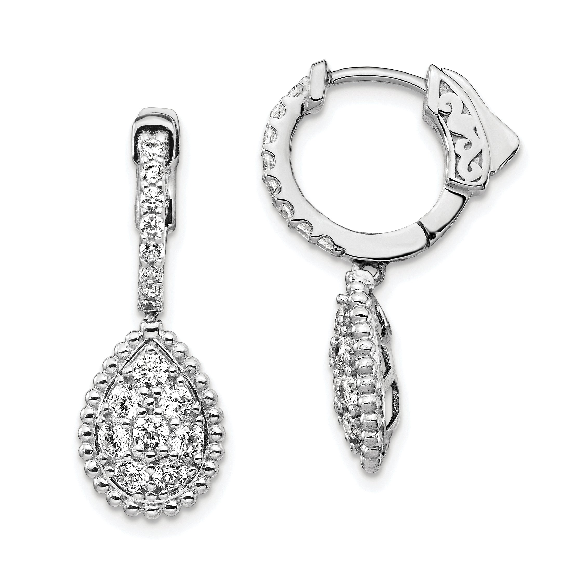 Sterling Shimmer Sterling Silver Rhodium-plated 30 Stone CZ Teardrop Dangle Hinged Hoop Earrings Main image