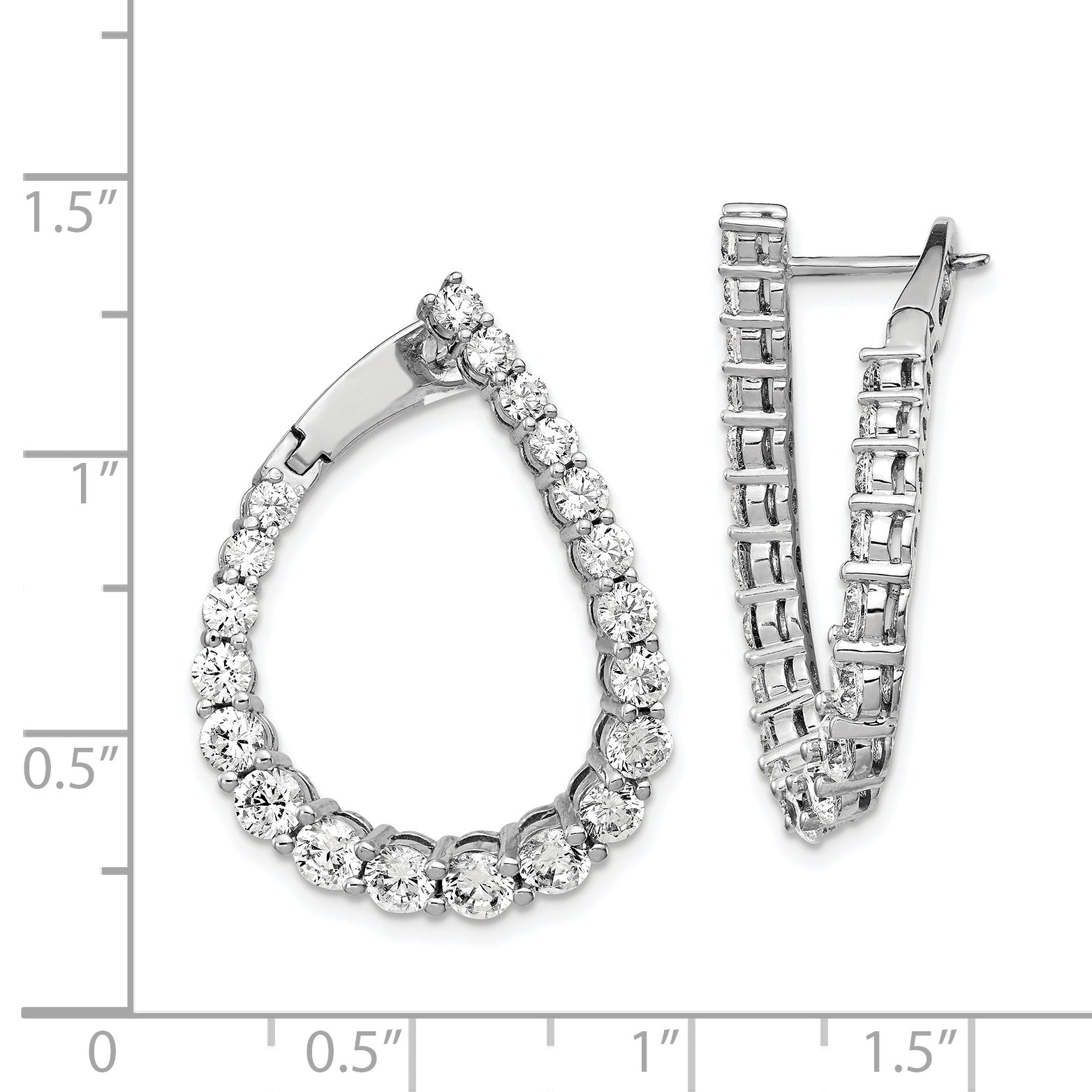 Sterling Shimmer Sterling Silver Rhodium-plated 40 Stone CZ Front and Back Teardrop Hinged Hoop Earrings