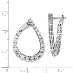 Sterling Shimmer Sterling Silver Rhodium-plated 40 Stone CZ Front and Back Teardrop Hinged Hoop Earrings