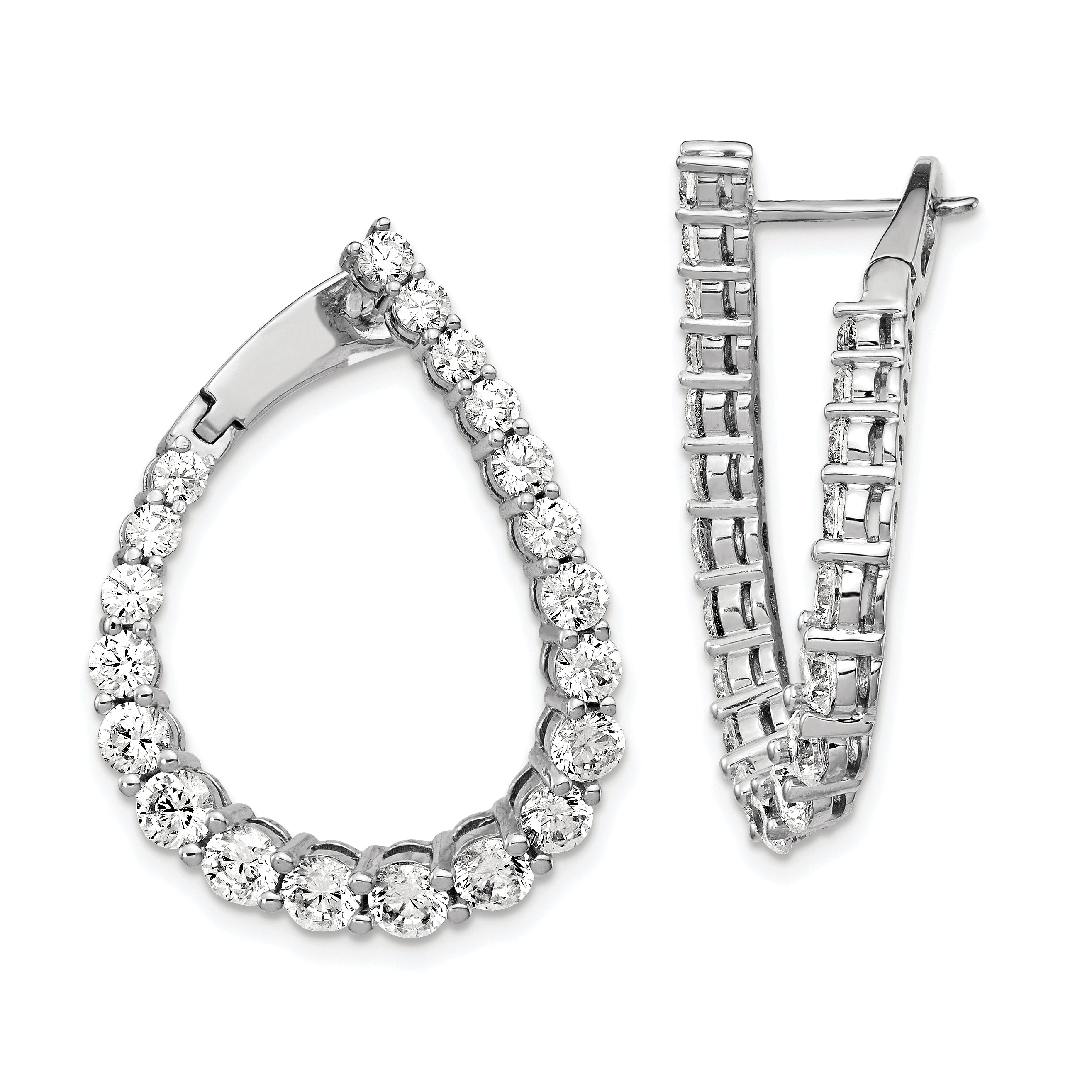 Sterling Shimmer Sterling Silver Rhodium-plated 40 Stone CZ Front and Back Teardrop Hinged Hoop Earrings
