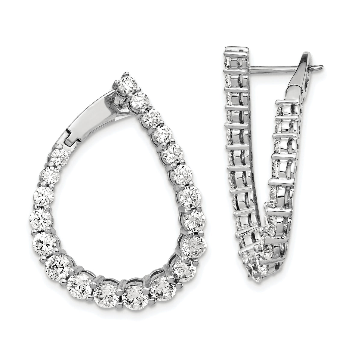 Sterling Shimmer Sterling Silver Rhodium-plated 40 Stone CZ Front and Back Teardrop Hinged Hoop Earrings