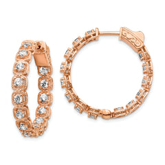 Sterling Shimmer Sterling Silver Rose-tone Rose Flash Gold-plated 28 Stone 2.5mm CZ In and Out Round Hinged Hoop Earrings