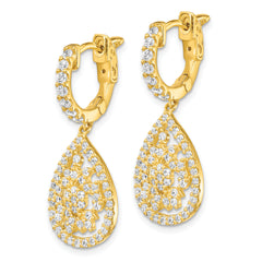 Sterling Shimmer Sterling Silver Gold-tone Flash Gold-plated 126 Stone CZ Teardrop Dangle Hinged Hoop Earrings