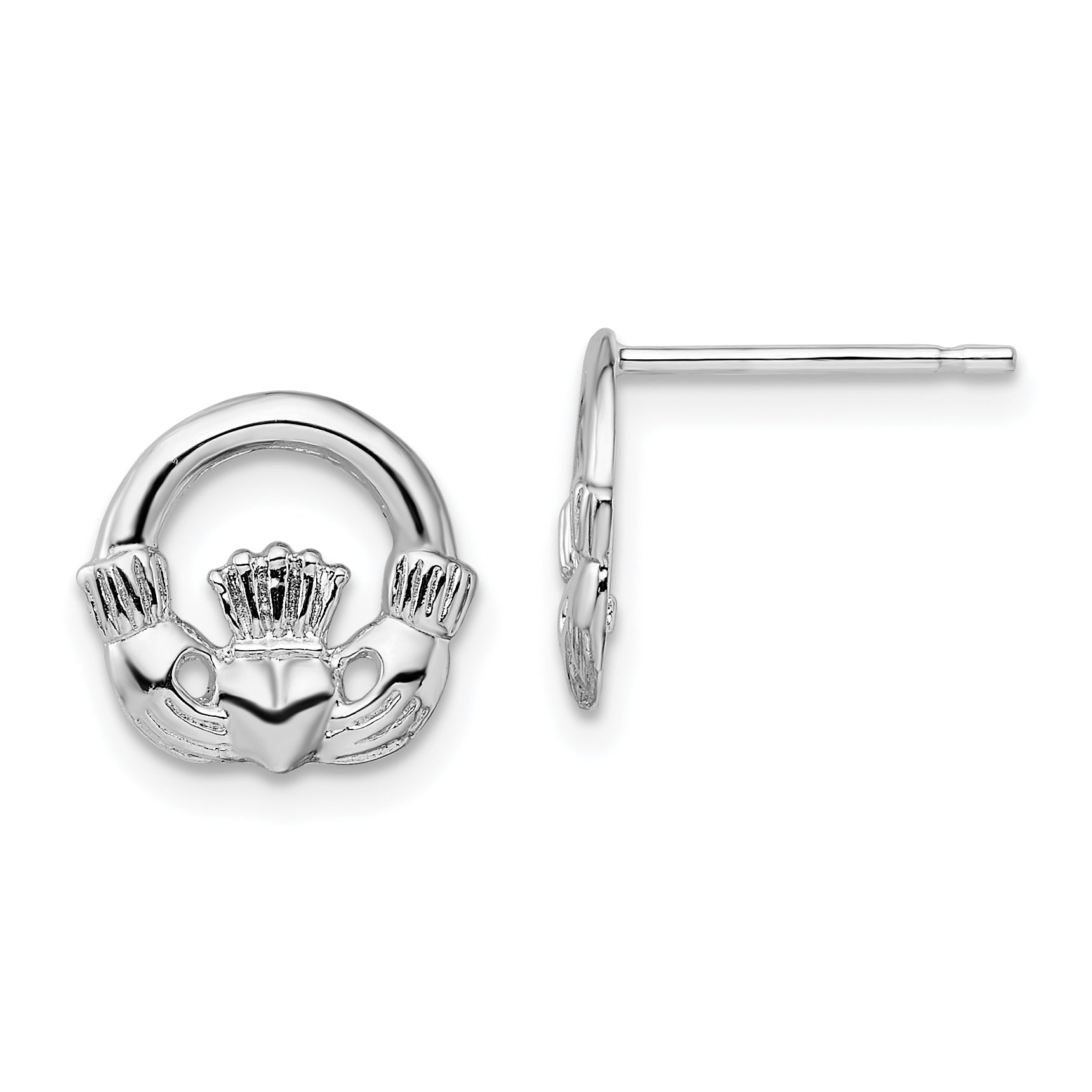 De-Ani Sterling Silver Rhodium-Plated Polished Claddagh Post Earrings Main image