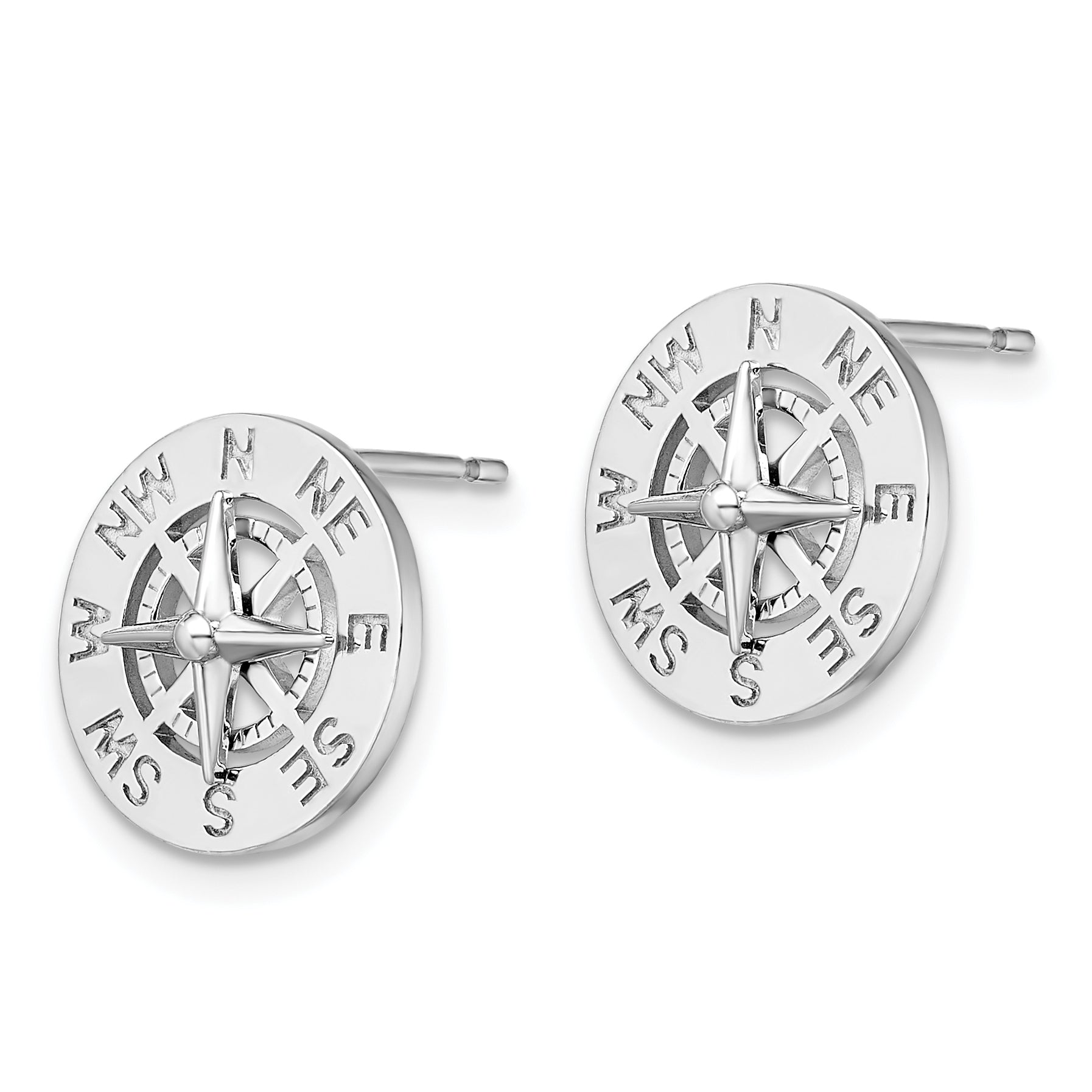 De-Ani Sterling Silver Rhodium-Plated Mini Nautical CompaSterling Silver Post Earrings Secondary image
