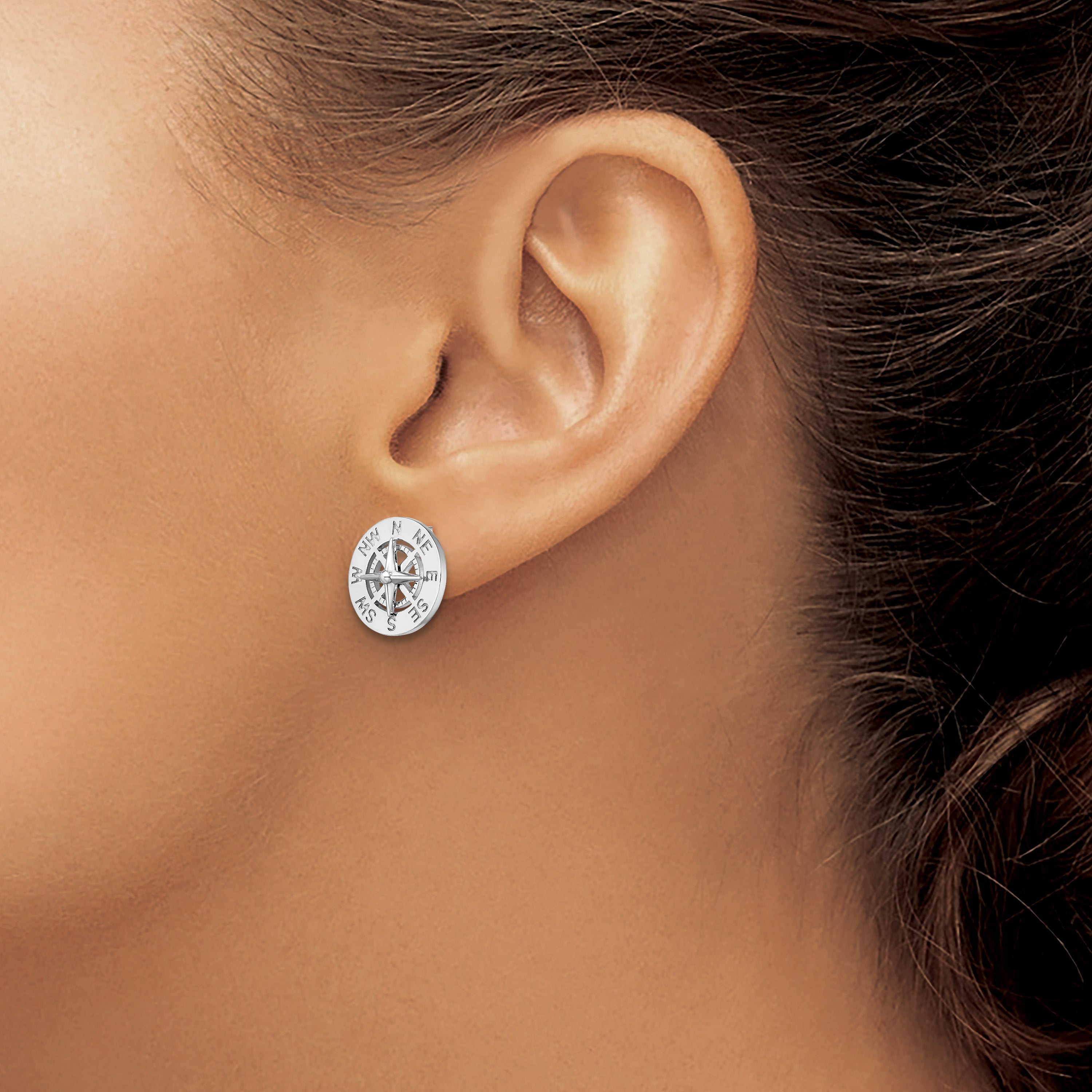 De-Ani Sterling Silver Rhodium-Plated Mini Nautical Compass Post Earrings