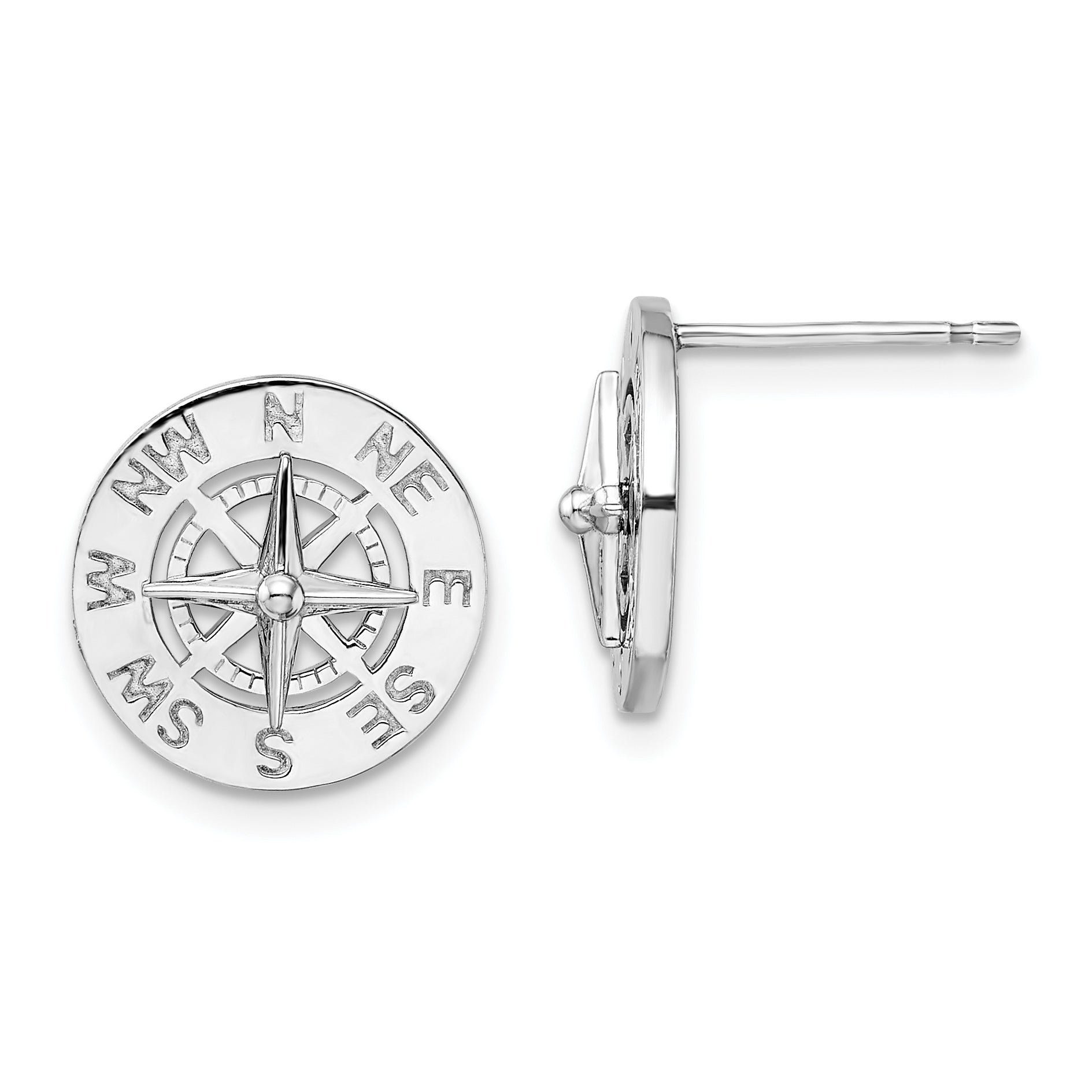De-Ani Sterling Silver Rhodium-Plated Mini Nautical Compass Post Earrings Main image