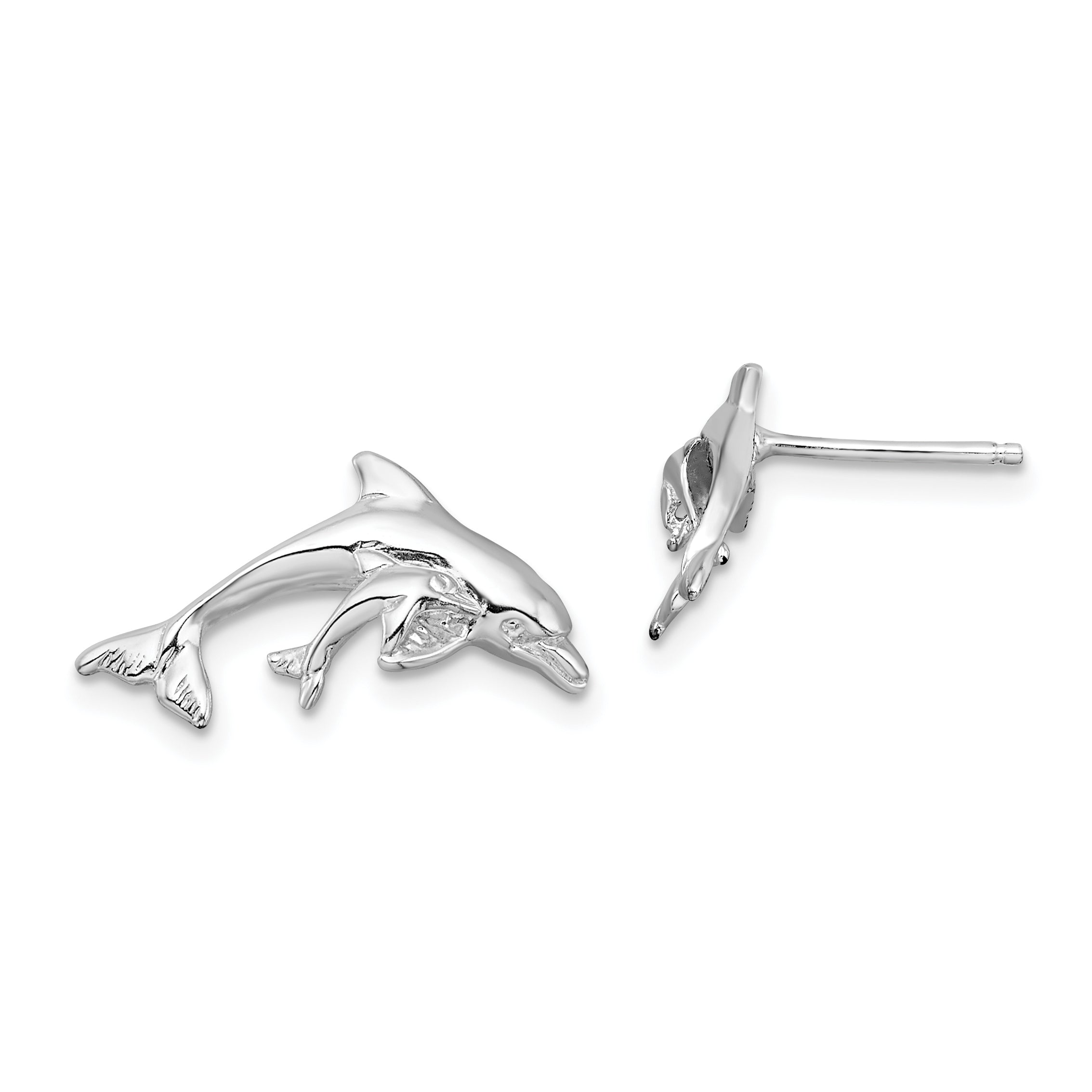 De-Ani Sterling Silver Rhodium-Plated Polished Dolphin and Baby Post Earrings Main image