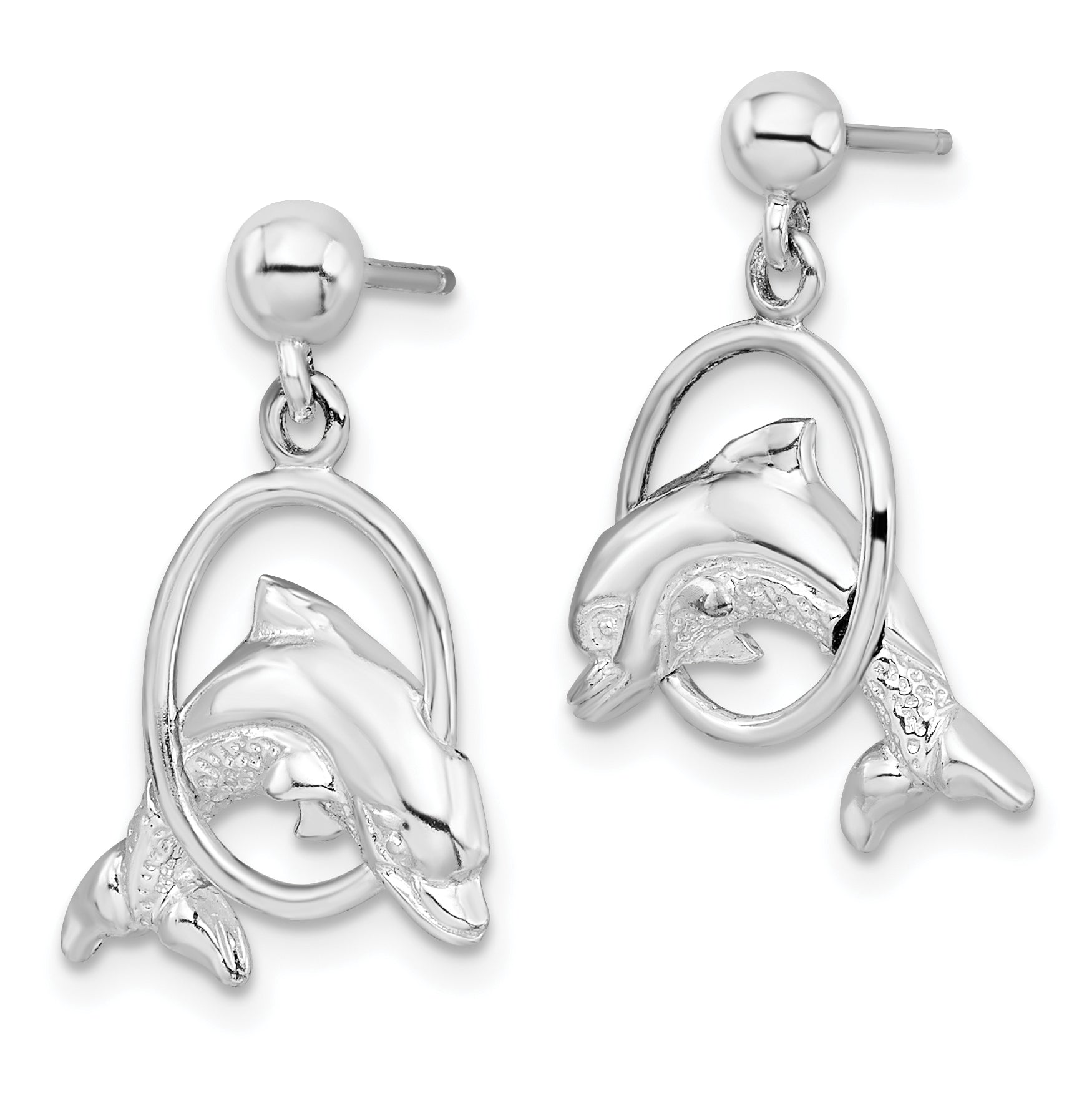 De-Ani Sterling Silver Rhodium-Plated Dolphin in Hoop Dangle Post Earrings Secondary image