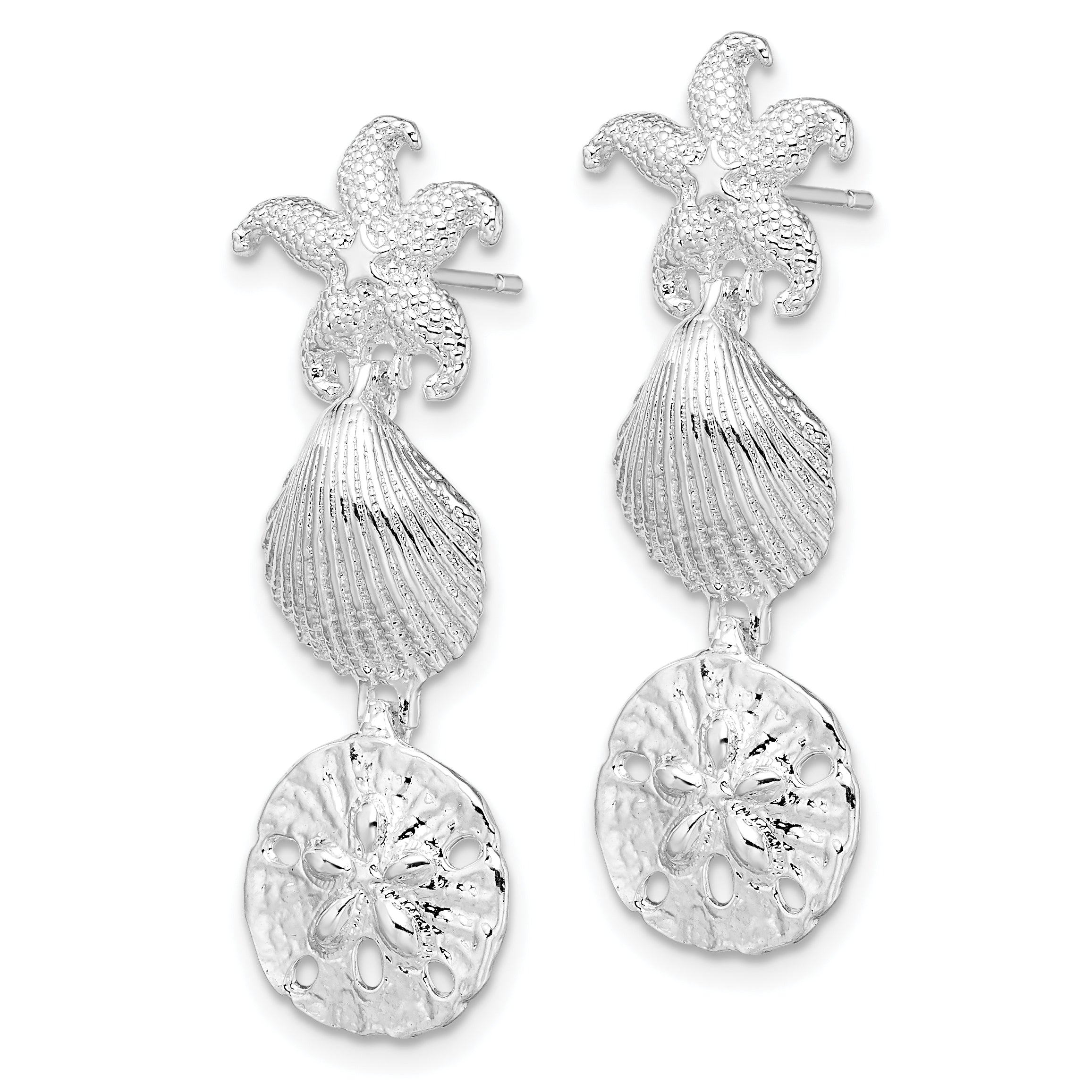 De-Ani Sterling Silver Rhodium-Plated Polished Sea Life Dangle Post Earrings
