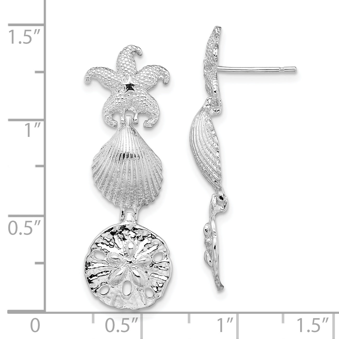De-Ani Sterling Silver Rhodium-Plated Polished Sea Life Dangle Post Earrings