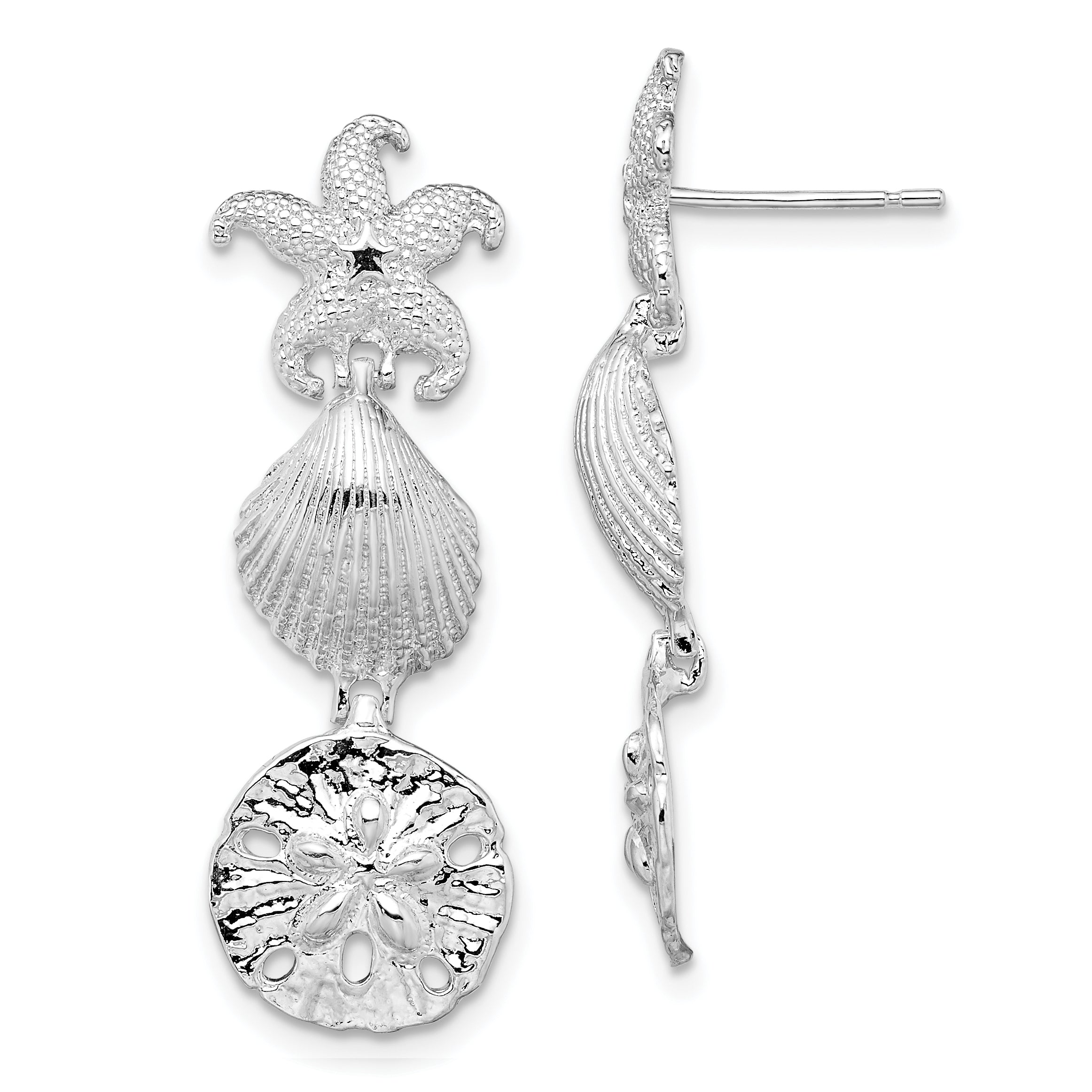 De-Ani Sterling Silver Rhodium-Plated Polished Sea Life Dangle Post Earrings Main image