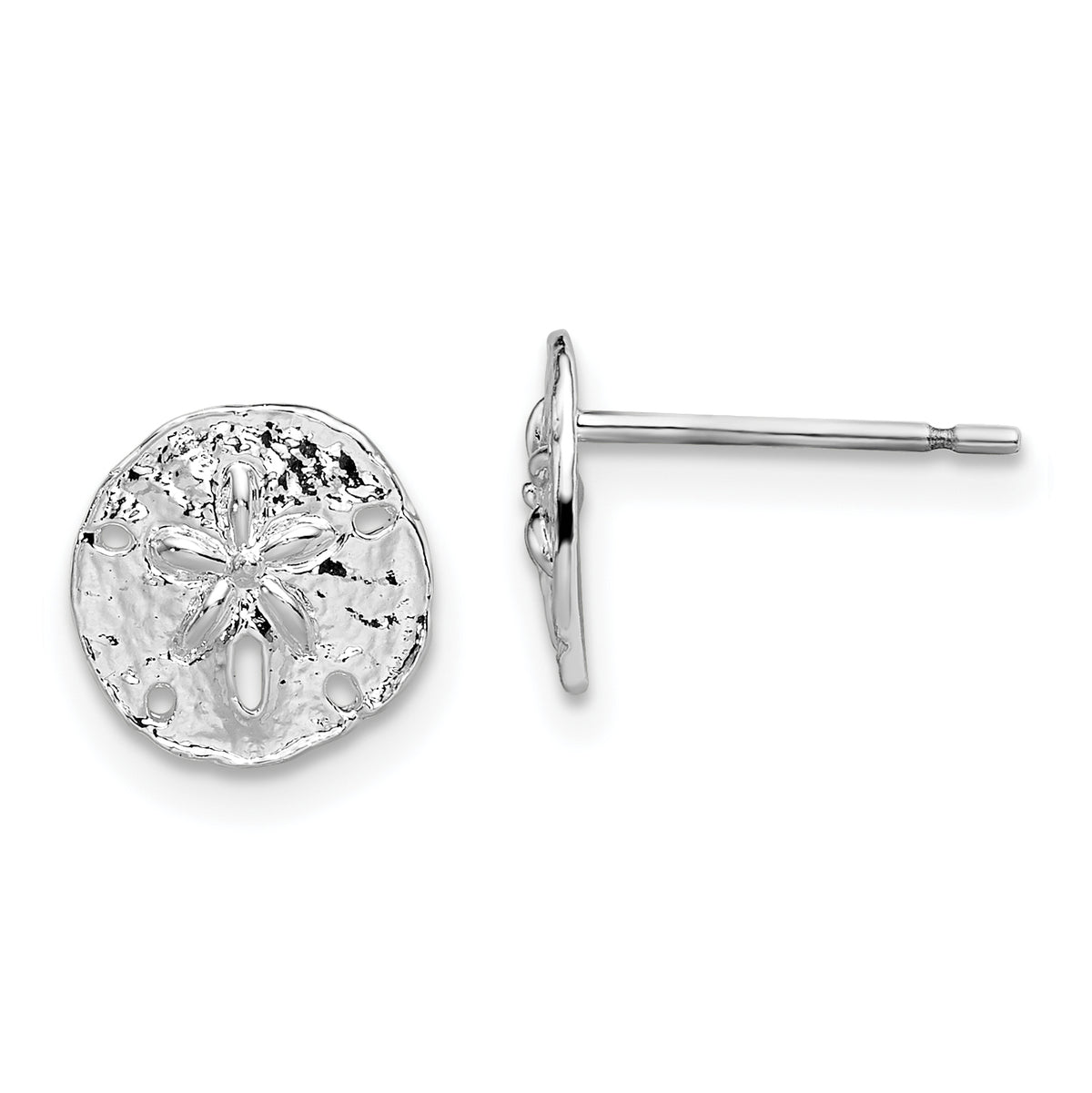 De-Ani Sterling Silver Rhodium-Plated Polished Mini Sand Dollar Post Earrings