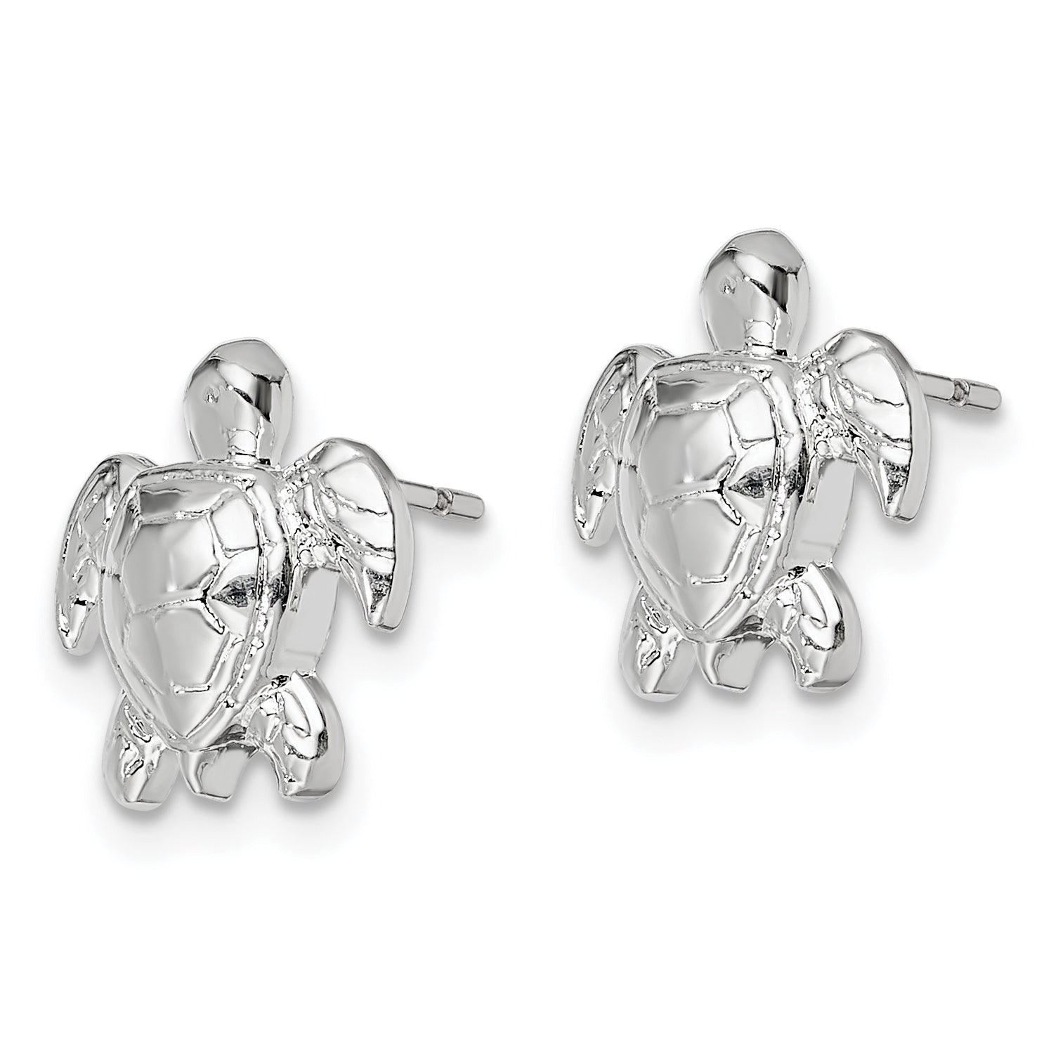 De-Ani Sterling Silver Rhodium-Plated Polished Mini Sea Turtle Post Earrings Secondary image