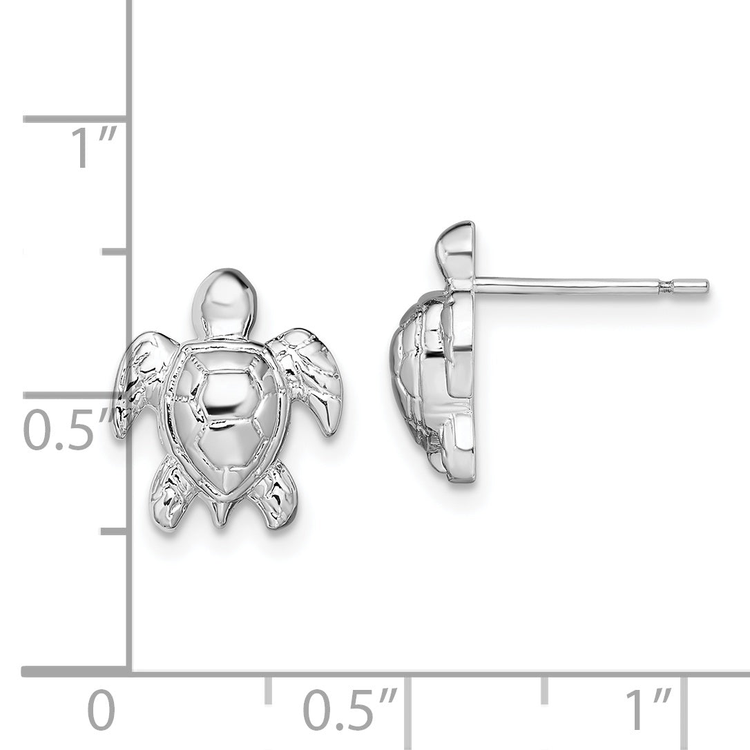 De-Ani Sterling Silver Rhodium-Plated Polished Mini Sea Turtle Post Earrings