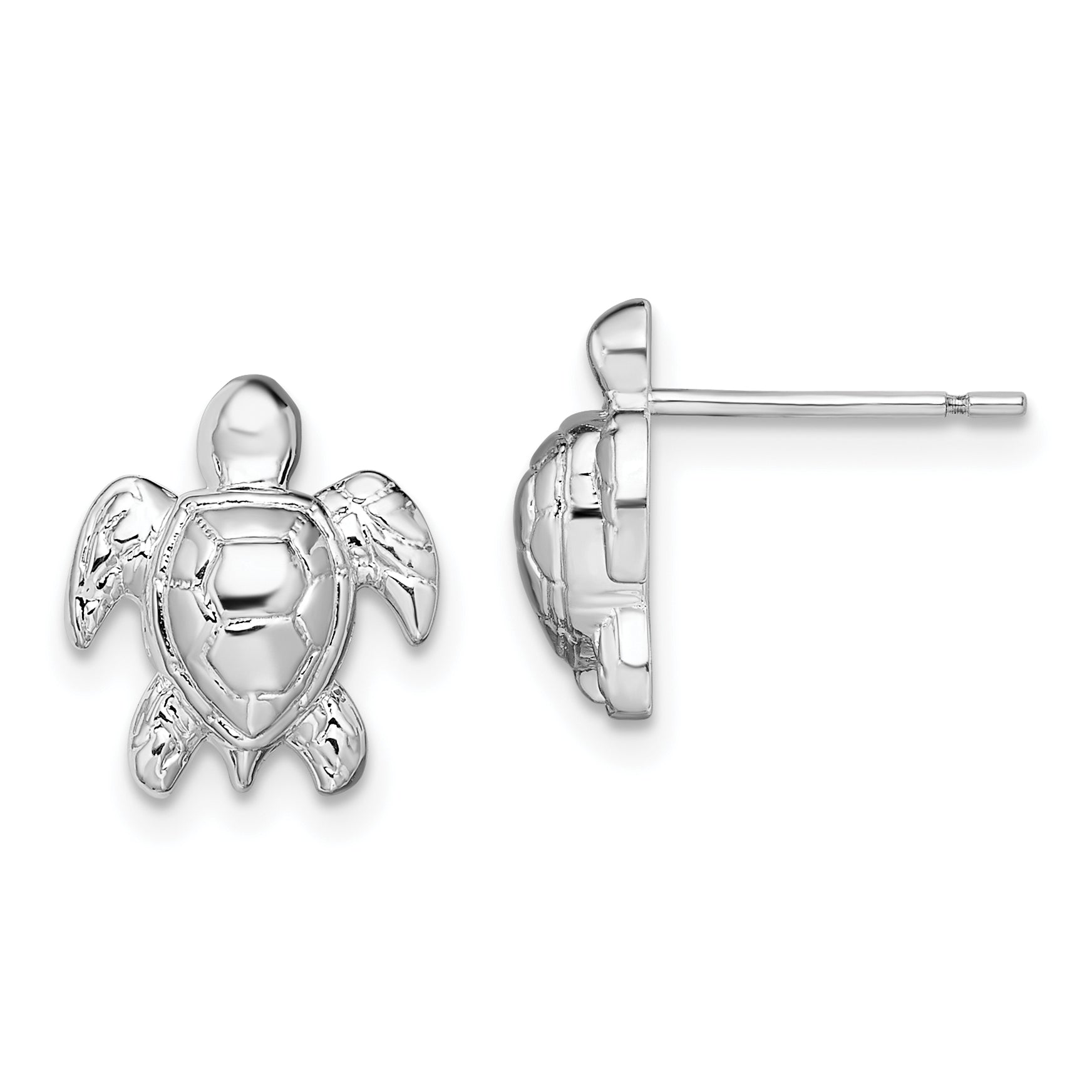 De-Ani Sterling Silver Rhodium-Plated Polished Mini Sea Turtle Post Earrings Main image