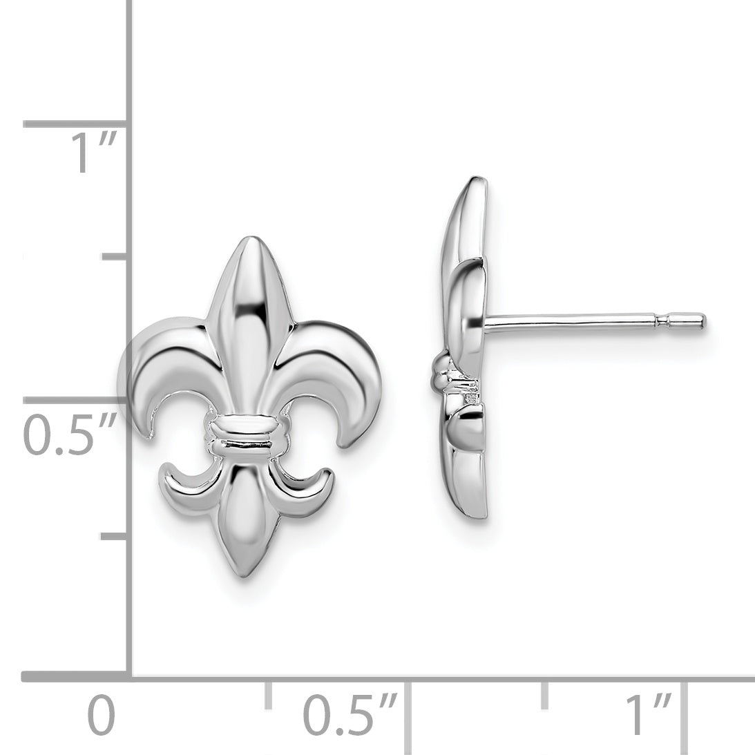 De-Ani Sterling Silver Rhodium-Plated Polished Small Fleur de Lis Post Earrings