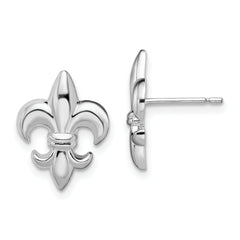 De-Ani Sterling Silver Rhodium-Plated Polished Small Fleur de Lis Post Earrings